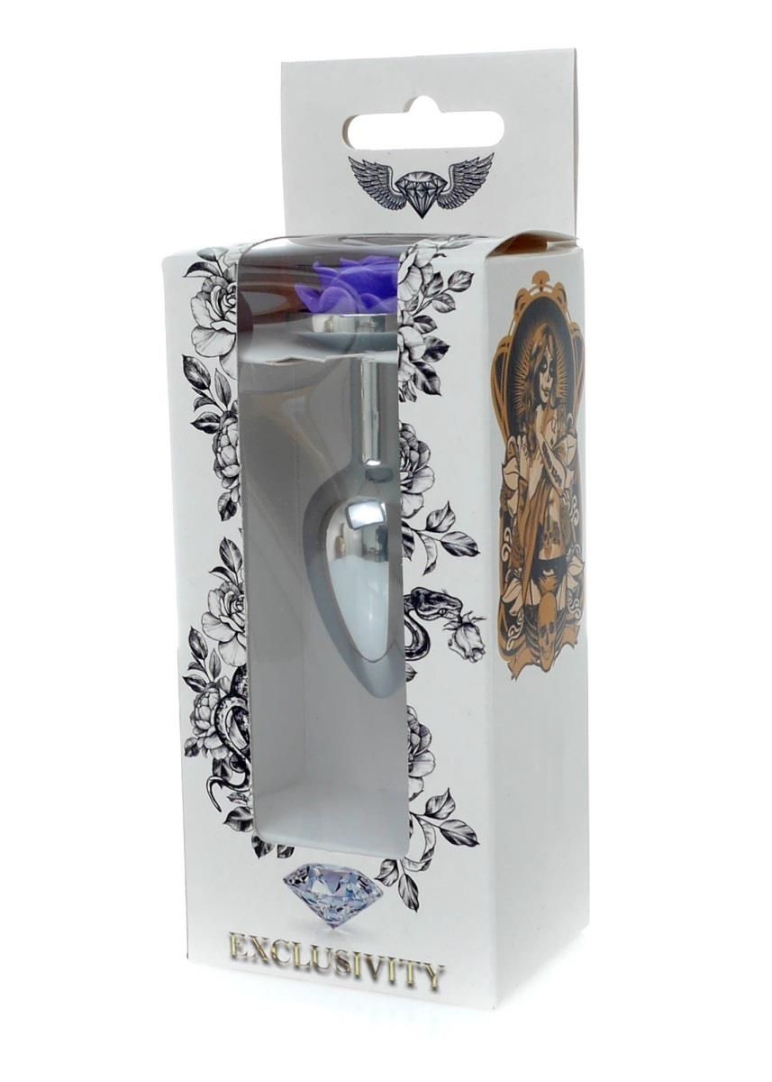 Metalowy korek analny Boss Jewellery Silver Plug Rose, 9 cm (fioletowy)