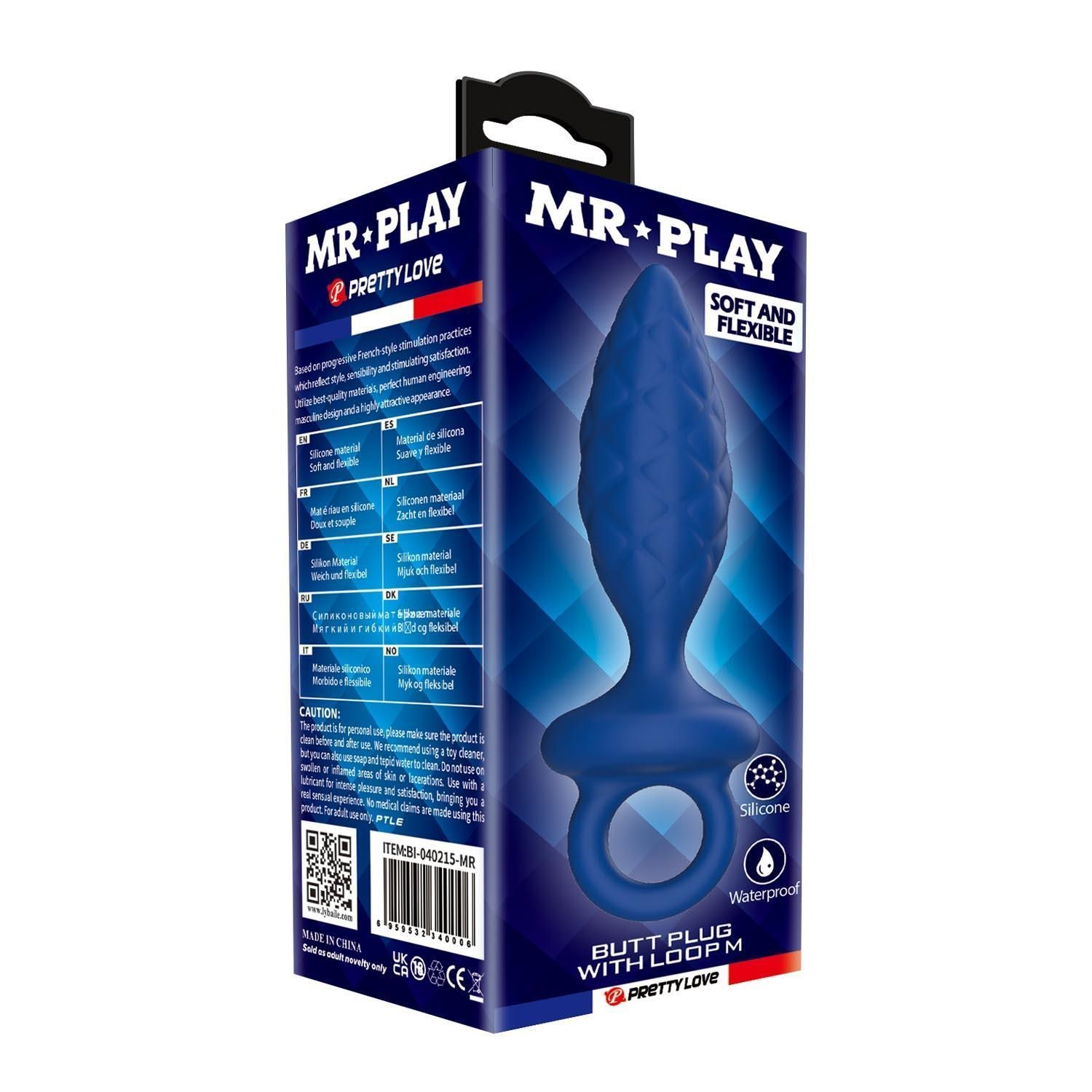 Korek analny Mr. Play Butt Plug with Loop M, 13.4 cm (niebieski)