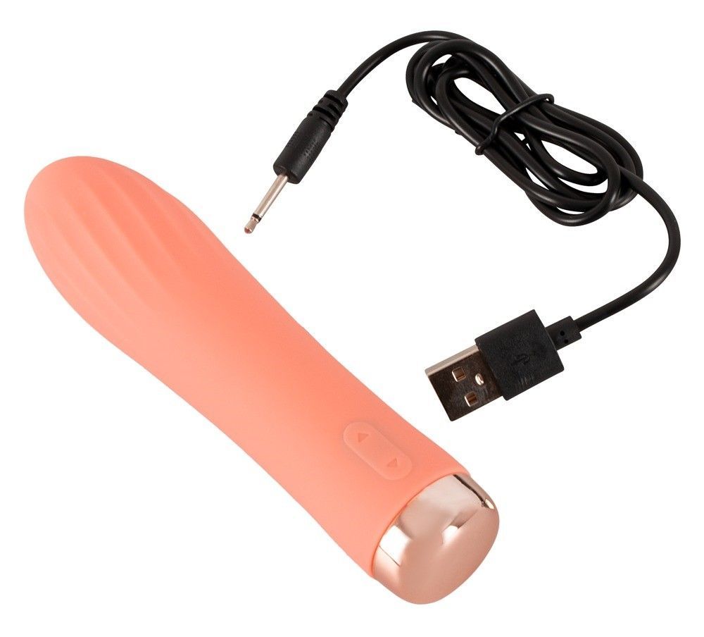 Вибратор Peachy Mini Ribbed, 13,6 см (оранжевый)
