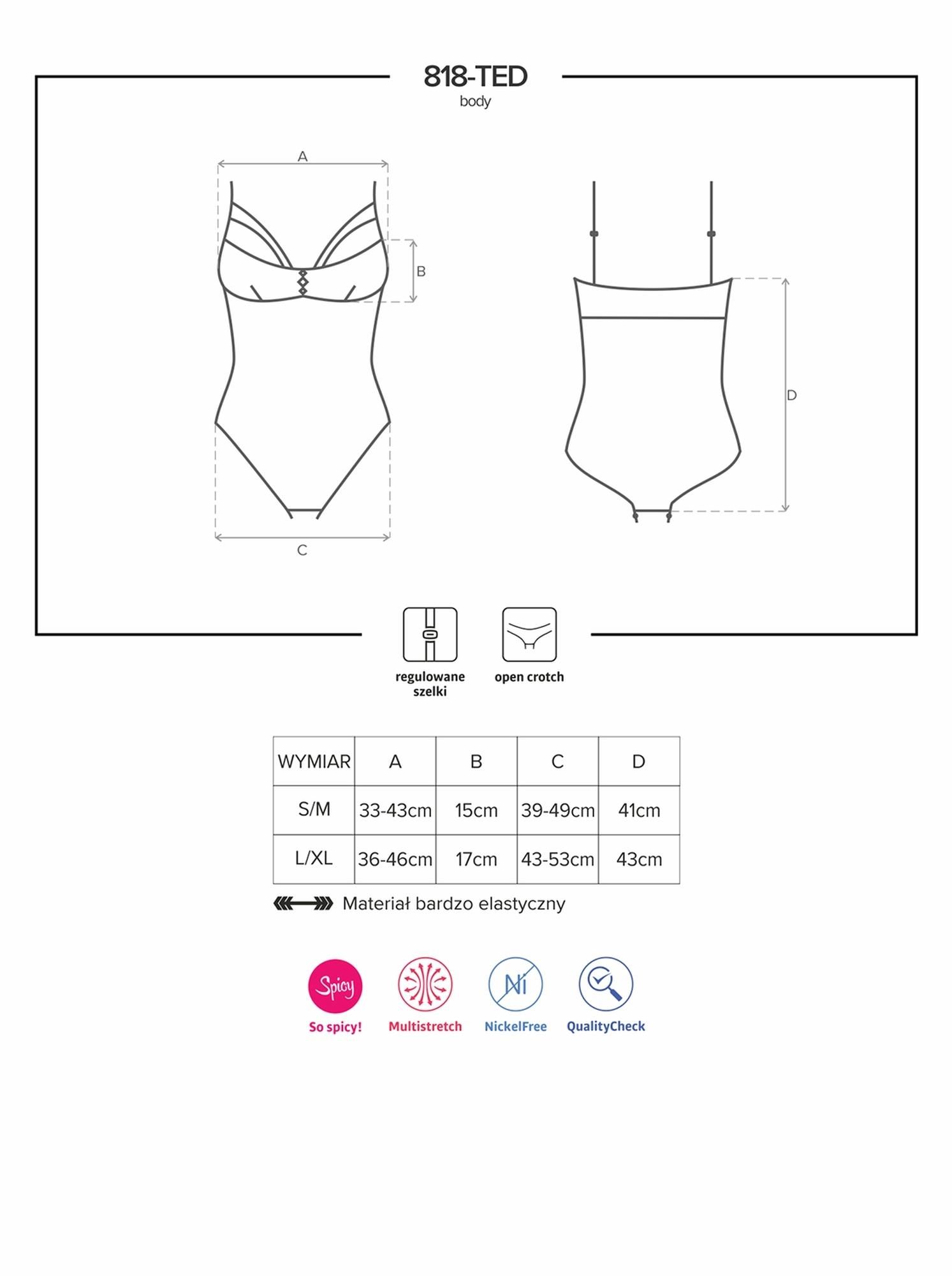 Эротическое боди с вышивкой Obsessive 818-TED-1 2XL (черный)