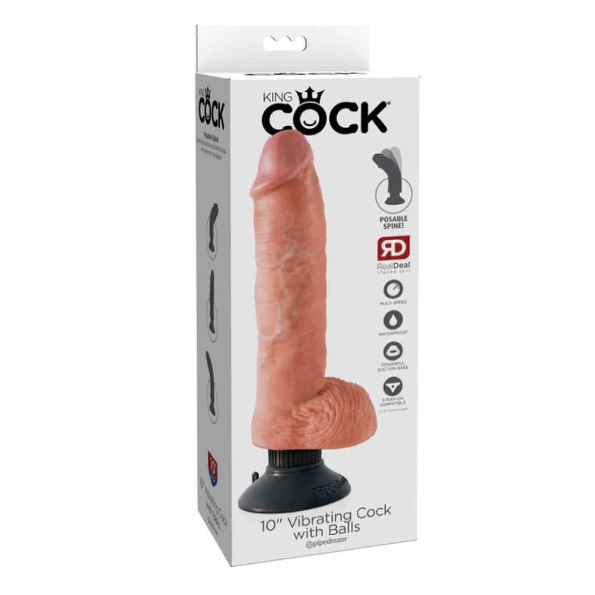 Realistyczny wibrator King Cock z jajami 10", 29 cm (w kolorze cielistym)