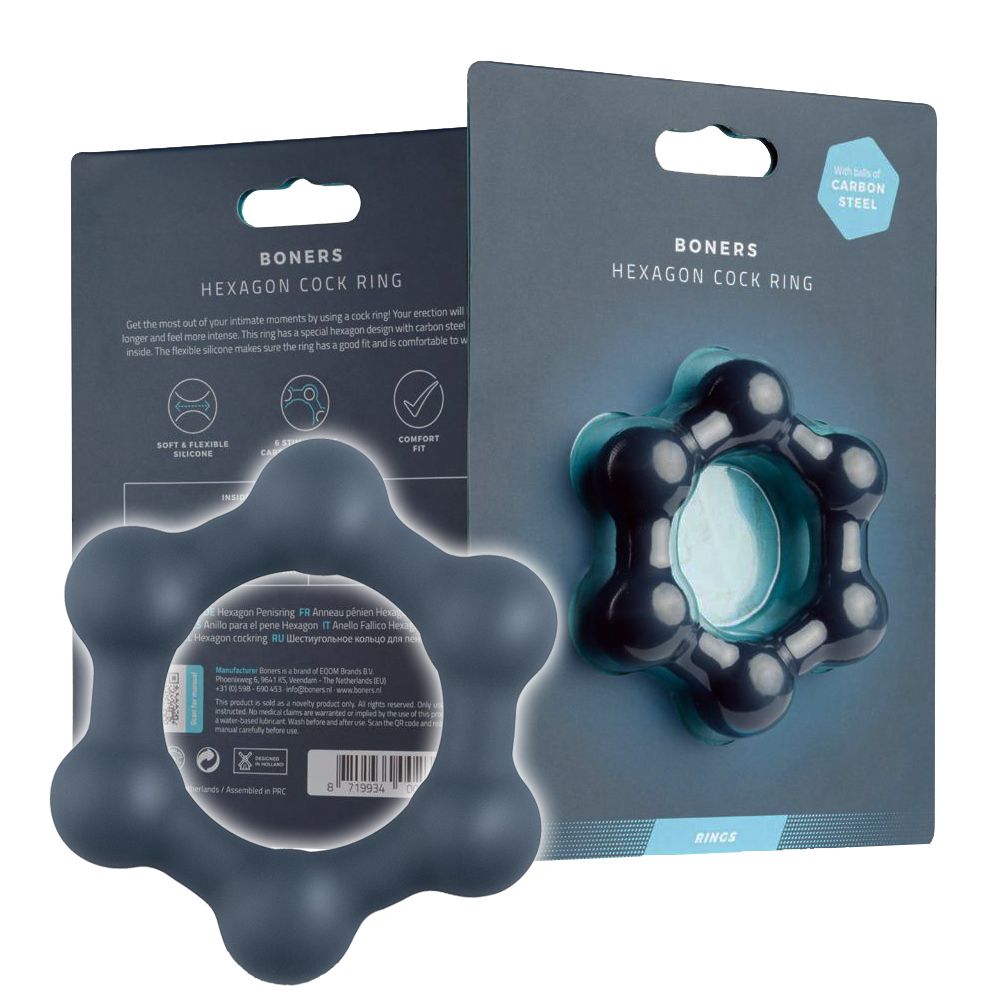 Эрекционное кольцо,Boners Hexagon Cock Ring, 3,8 см (серый)