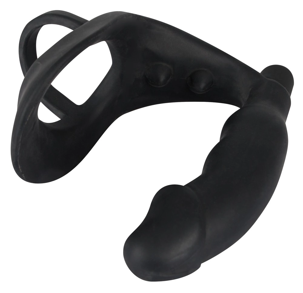 Black Velvets - Wibrujący pierścień erekcyjny z korkiem analnym, Czarny, 13.5 cm