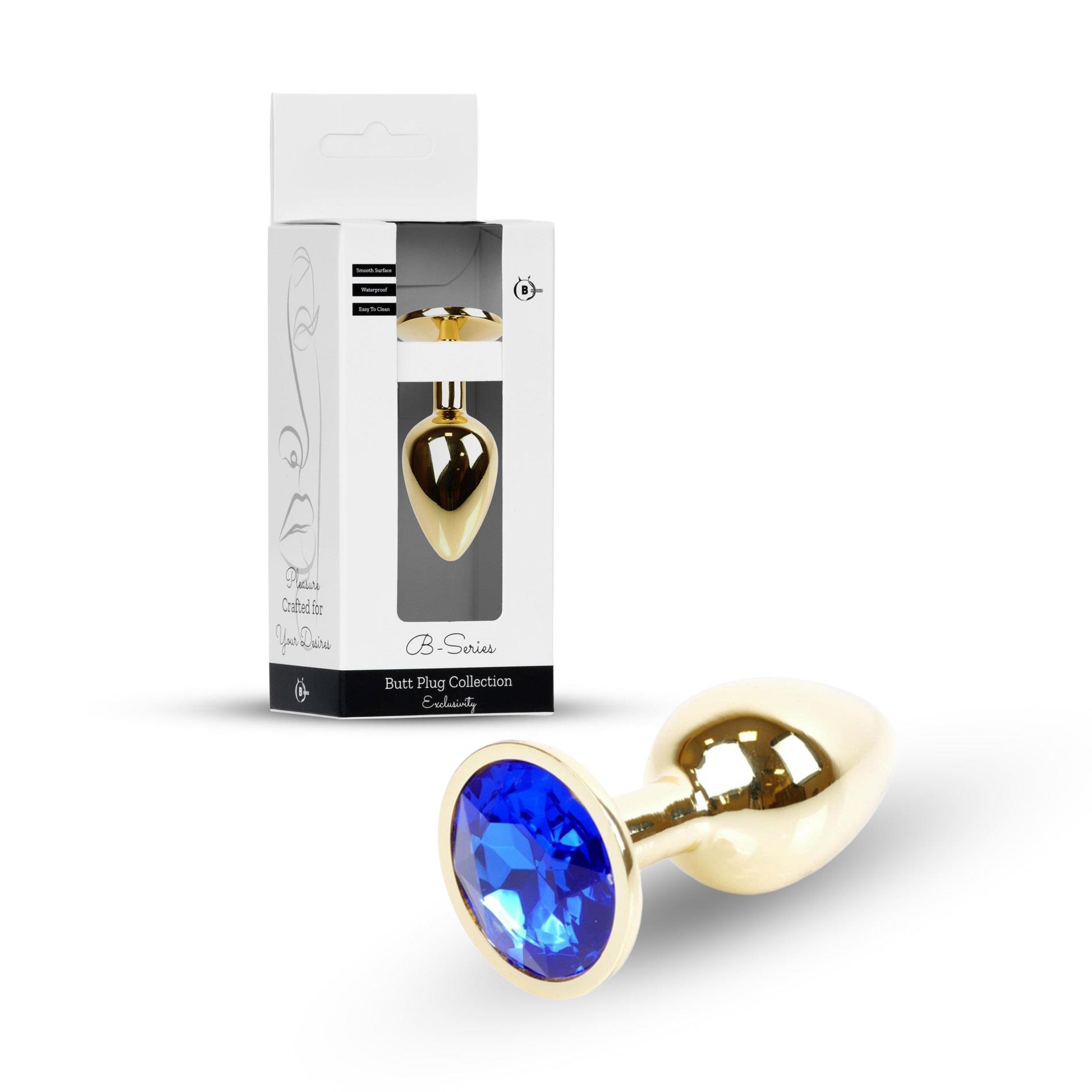 Анальна пробка з кристалом B - Series HeavyFun Plug-Jewellery Gold, 7 см (синій)