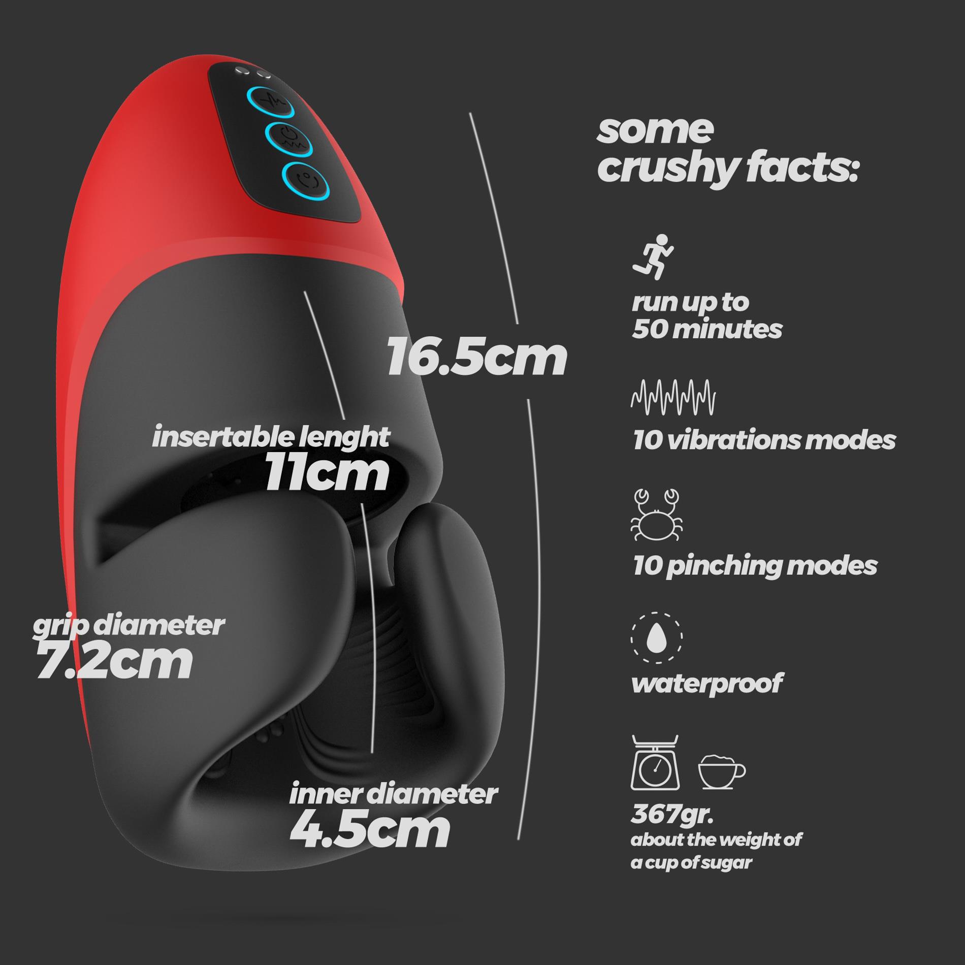 Masturbator z wibracjami Crushious Pancho (czarny z czerwonym)