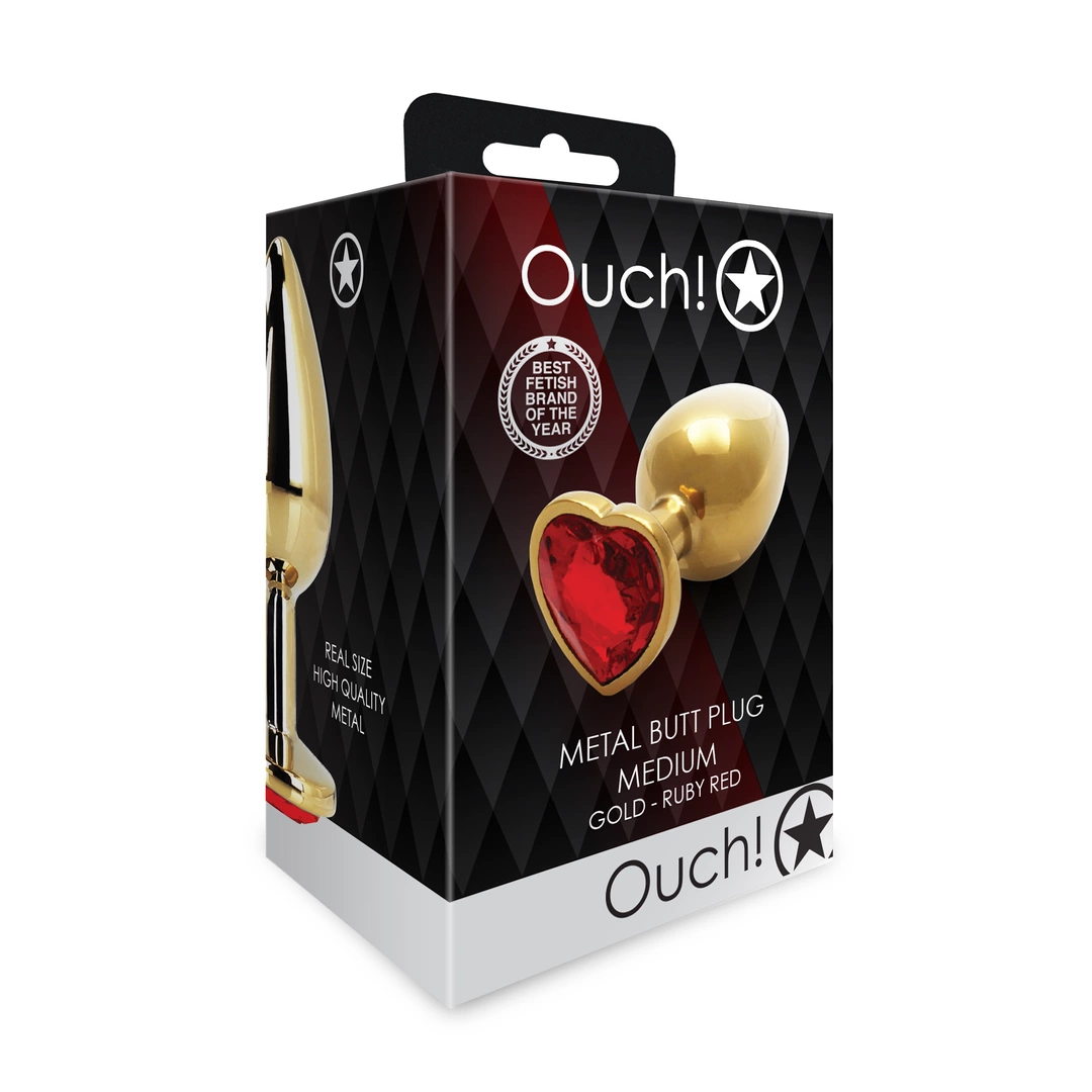 Анальная пробка Ouch! Heart Gem Butt Plug  M, 7.1 см (золотистый)