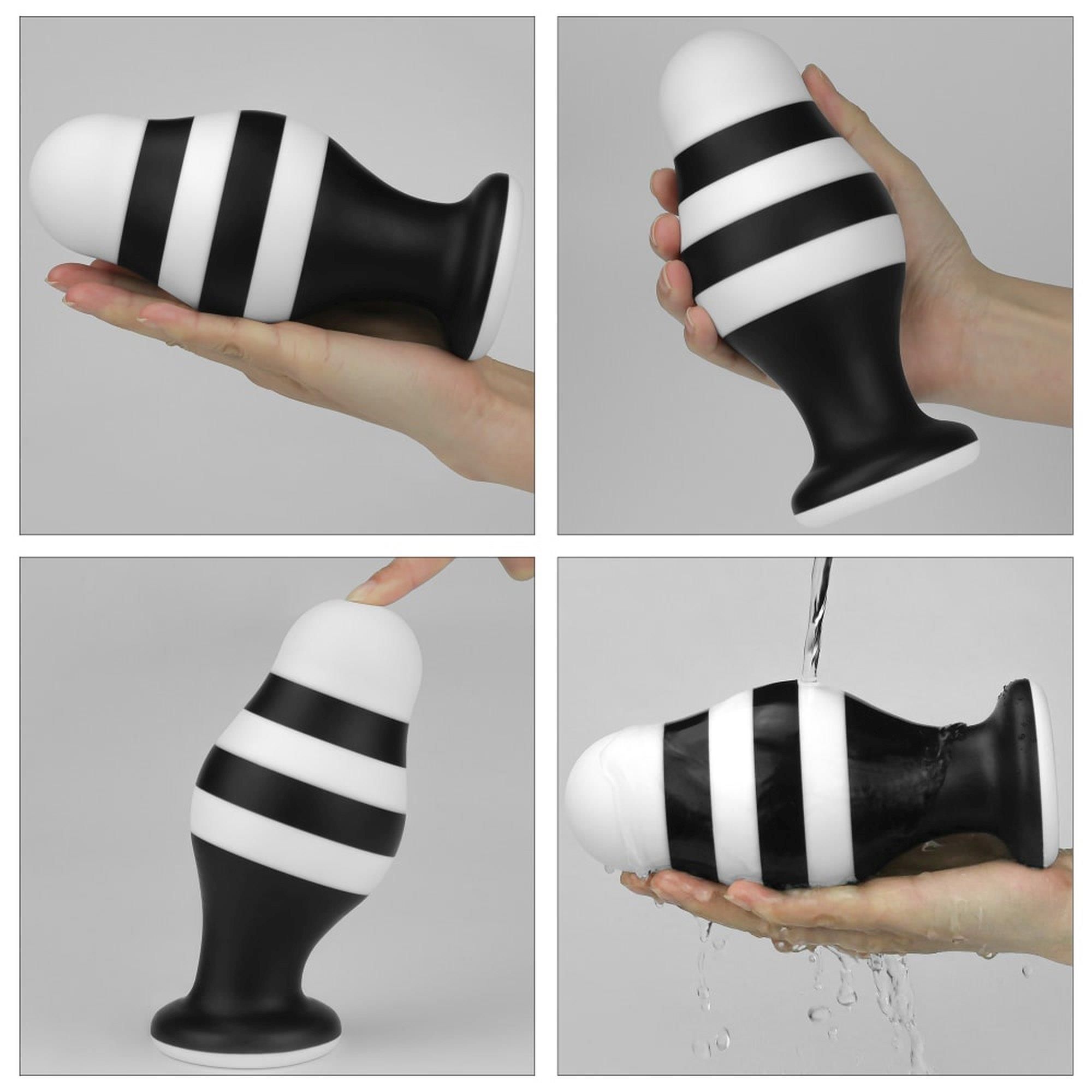 Korek analny LoveToy X-Missioner, 17 cm (czarny-biały)