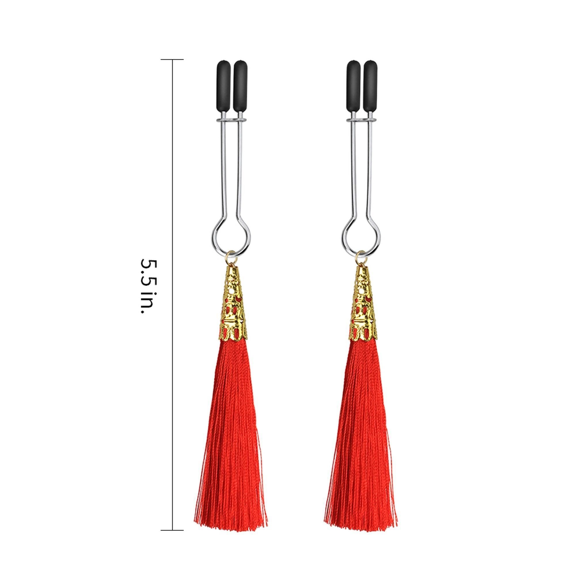 Затискачі для сосків з пензликами LoveToy Glamor Tassel Nipple Clamp, 14 см (червоний)