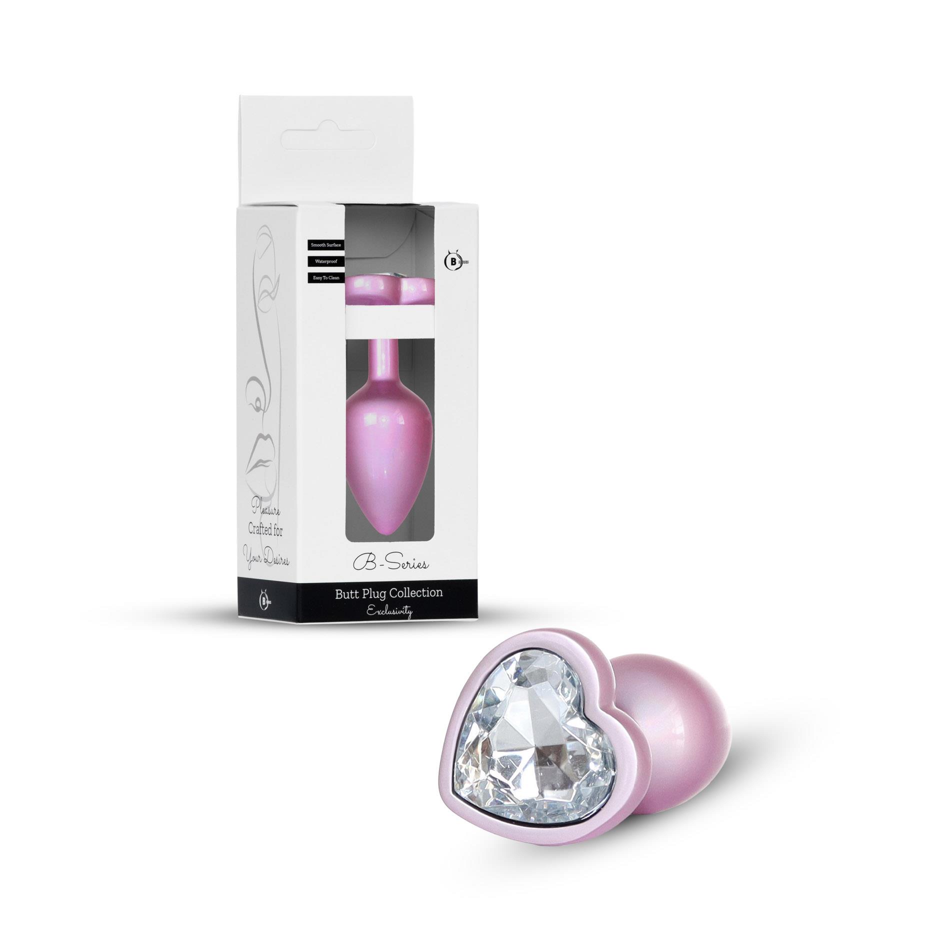 Korek analny B - seria HeavyFun Jewelry Pearl Pink Heart Plug M, 8 cm (przezroczysty)