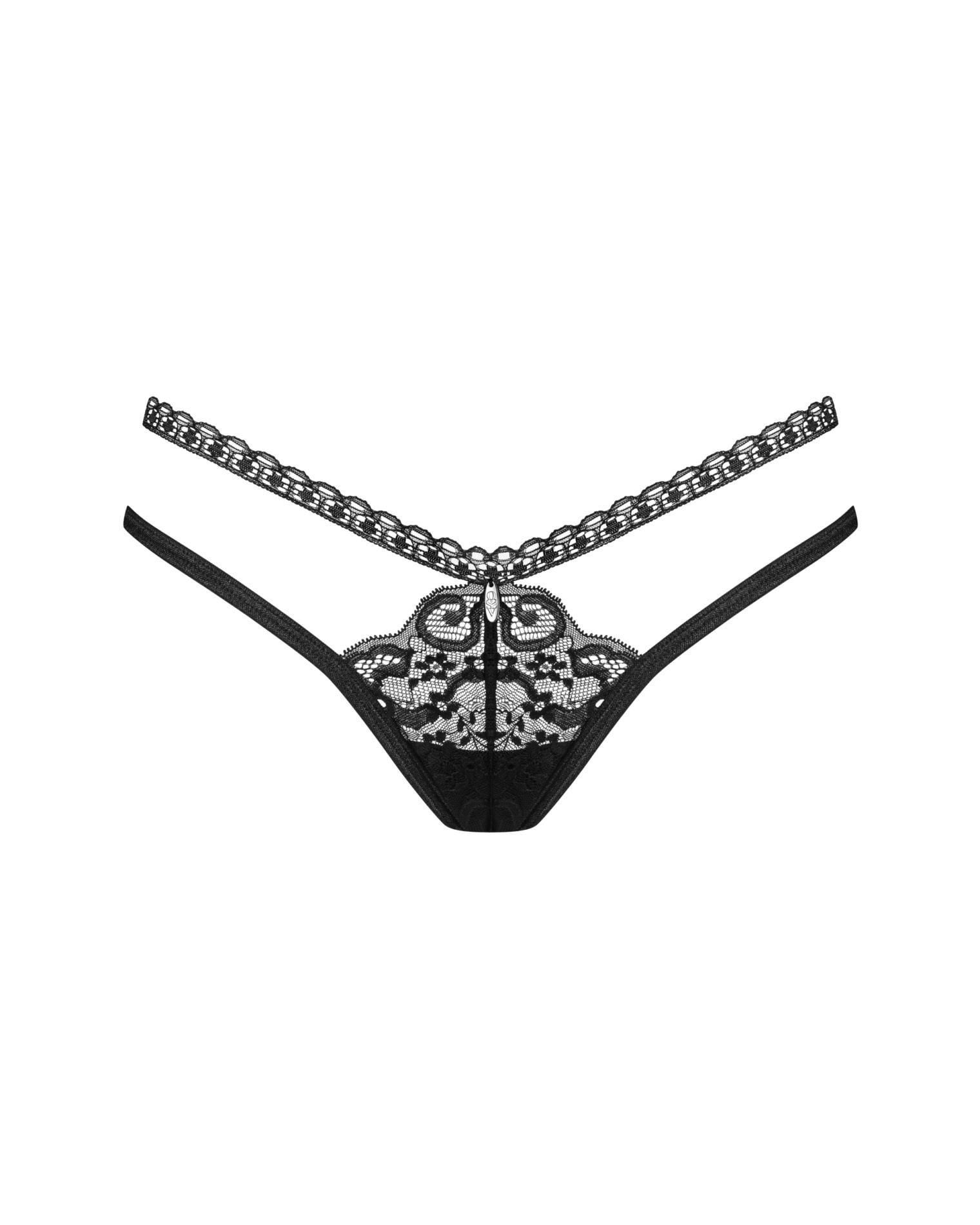 Трусики-стринги Obsessive Blomentis, XL/2XL (черный)