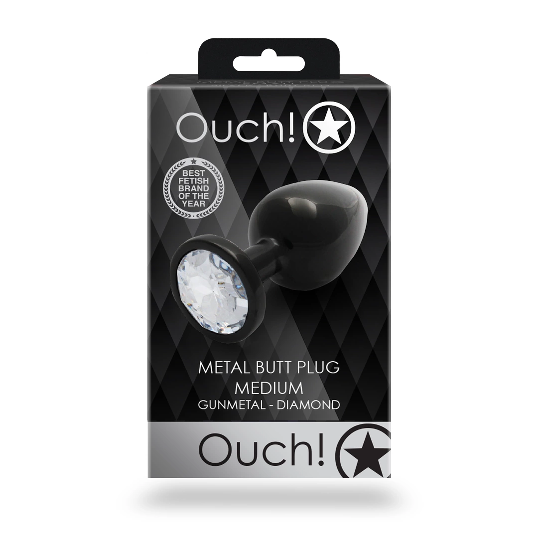 Анальная пробка Ouch! Round Gem Butt Plug M, 8 см (черный)