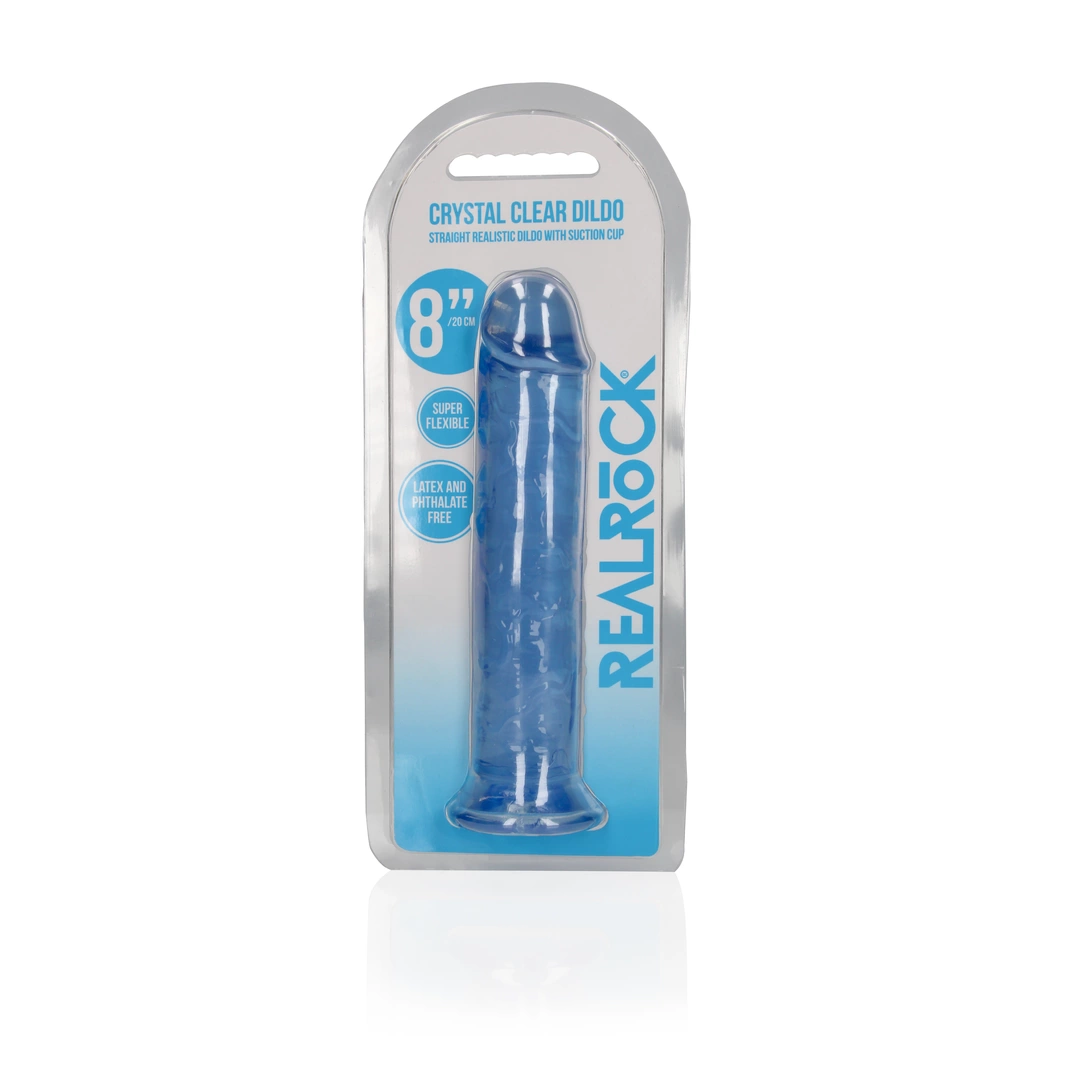 Фаллоимитатор RealRock Crystal Clear 8'', 22 см (голубой)