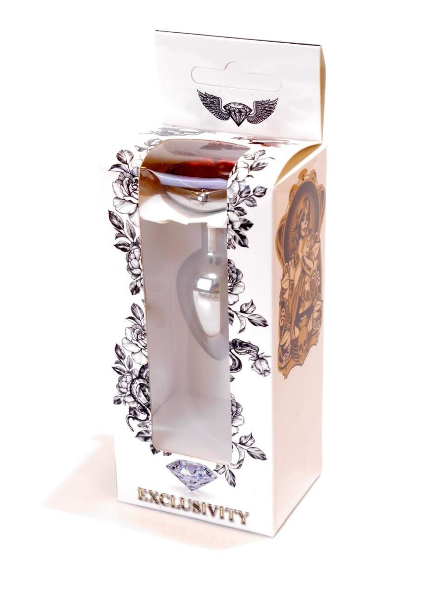 Korek analny z kryształkiem Jewellery Silver Heart Plug, 7х2,7 cm (czerwony)