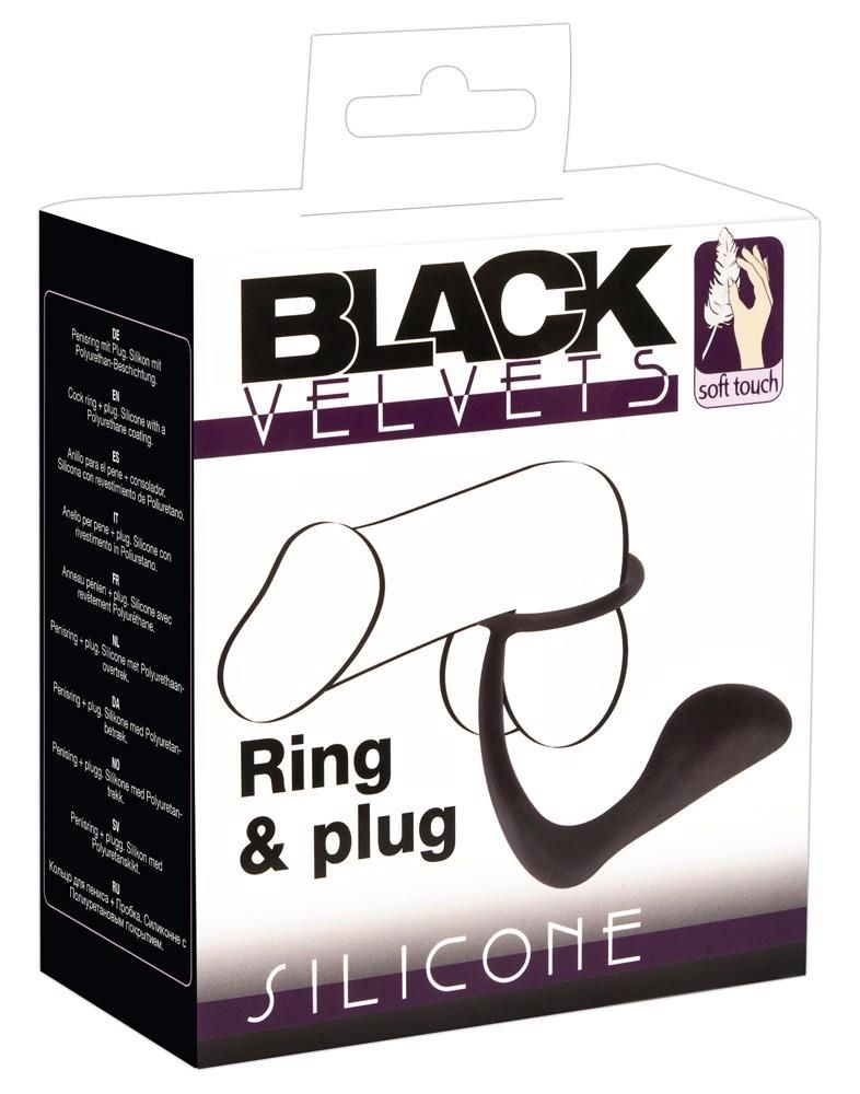 Эрекционное кольцо с анальной пробкой Orion Black Velvets, 10 см (черный)