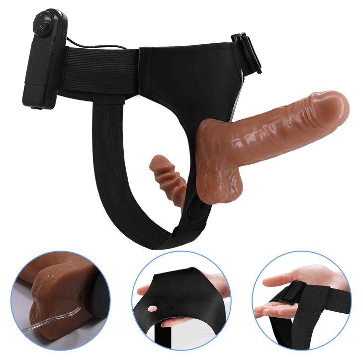 Двойной страпон с вибрацией Ultra Passionate Harness Dual Penis, 16 см (коричневый)