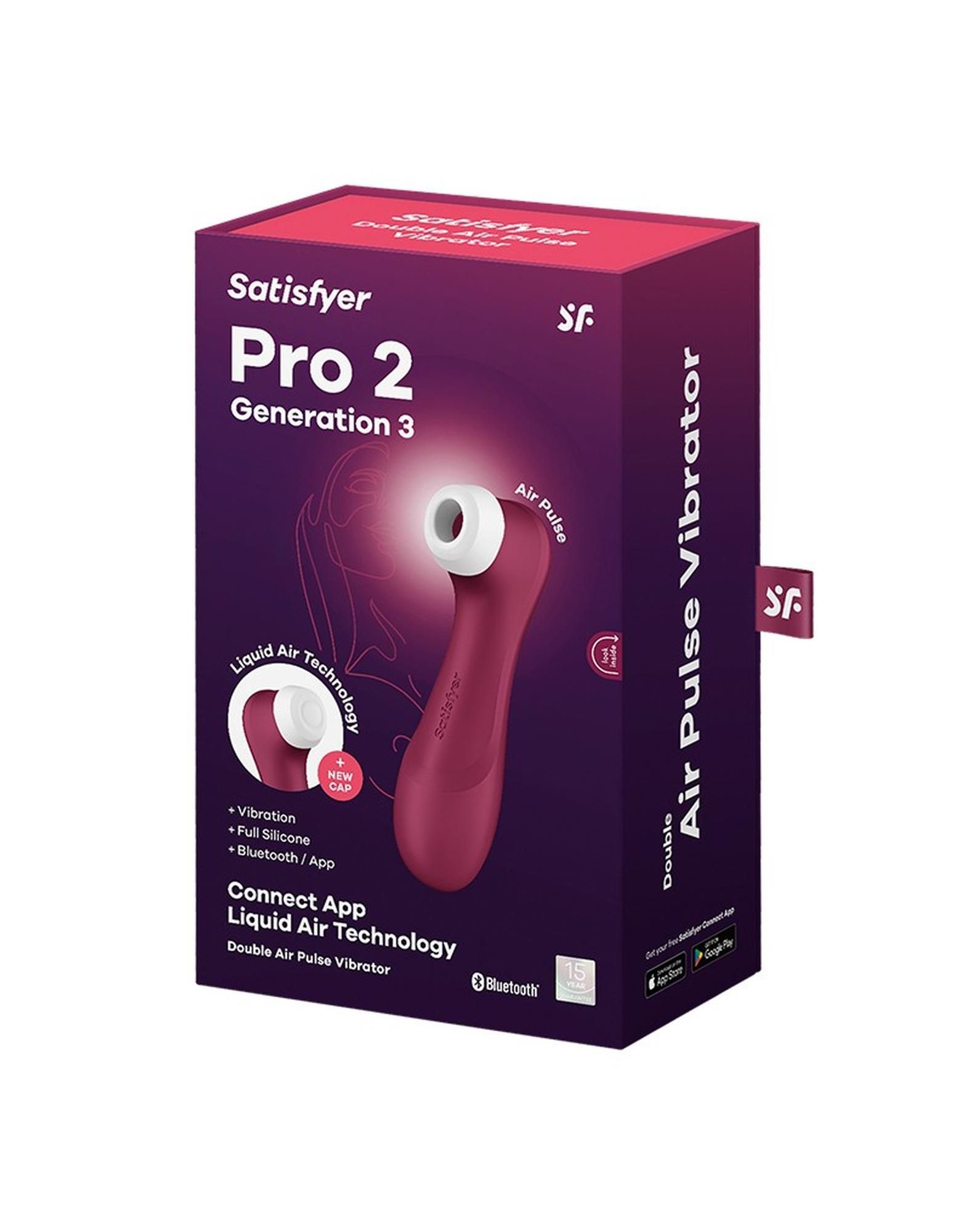 Вакуумный стимулятор клитора с вибрацией Satisfyer Pro 2 Generation 3 Connect App (бордовый)