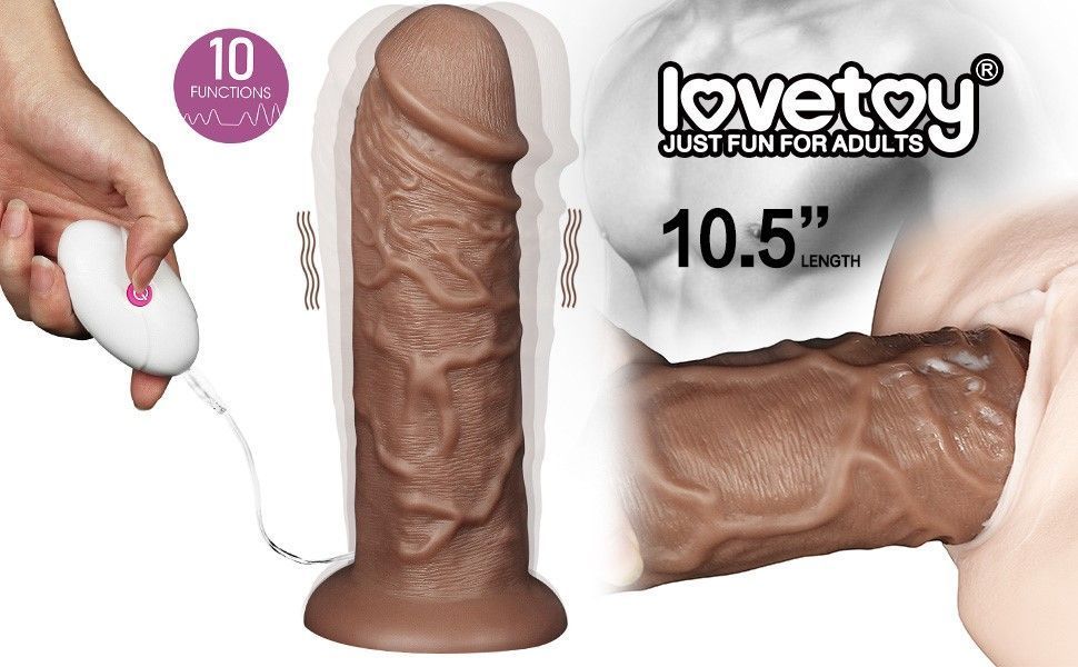 Wibrator LoveToy Realistic Chubby Dildo 10.5'', 26.6 cm (brązowy)