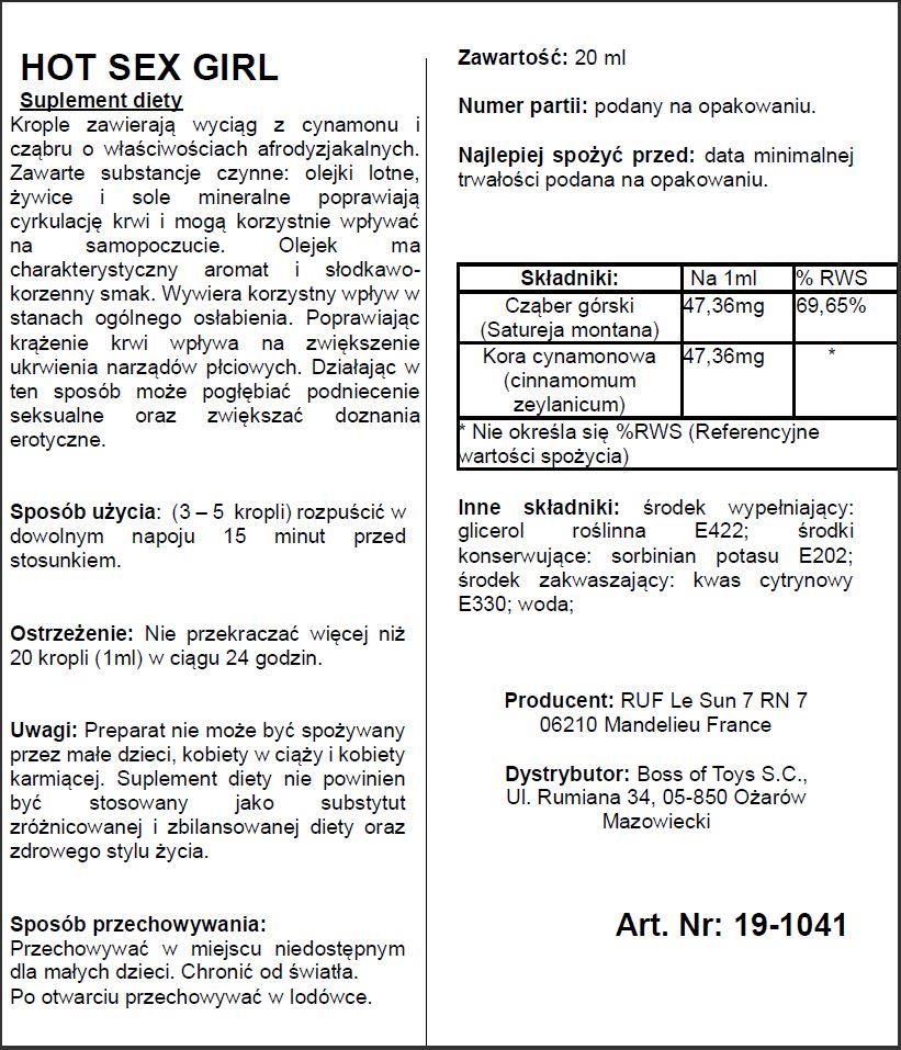 Krople pobudzające Hot Sex Girl, 20 ml