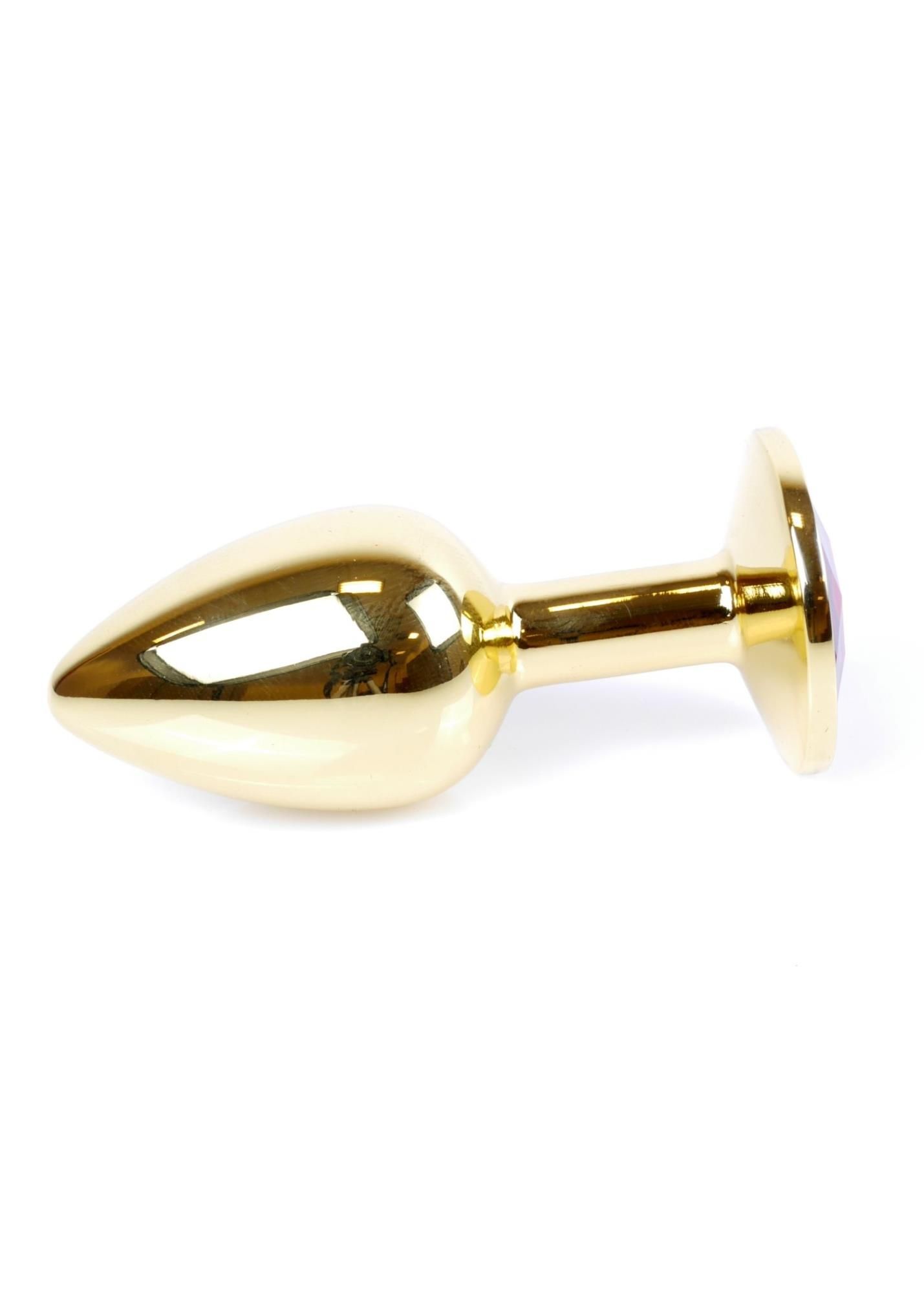 Металева анальна пробка з кристалом Boss Jewellery Gold Plug, 7 см (прозорий)