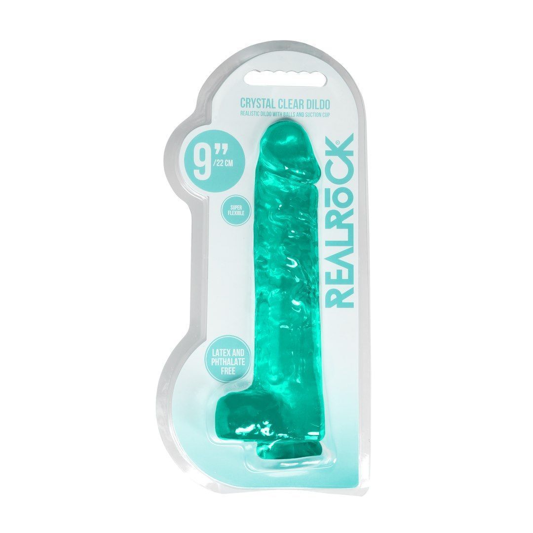 Dildo RealRock Crystal Clear 9", 25 cm (zielony)