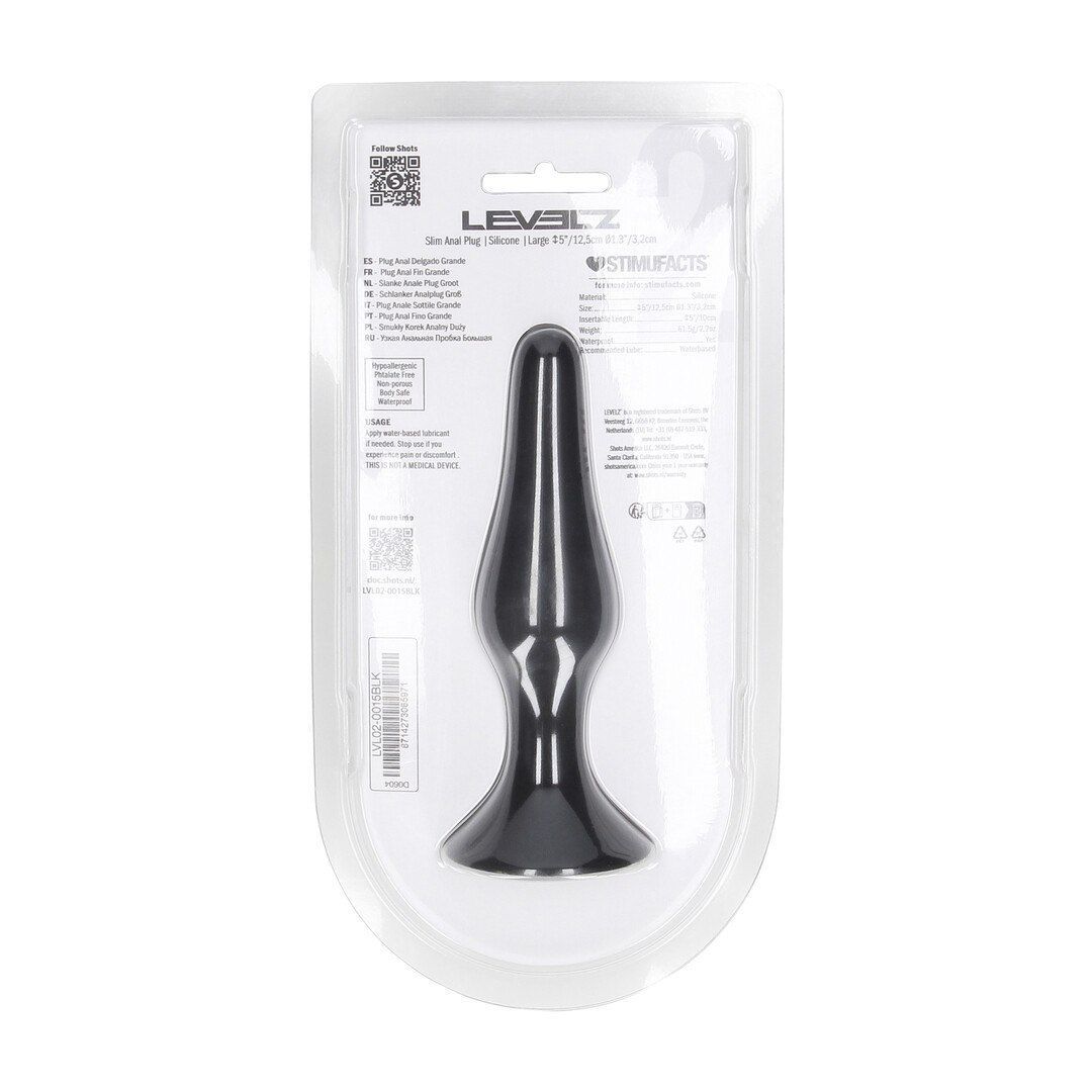 Korek analny Levelz Slim Anal Plug L, 12.5 cm (czarny)