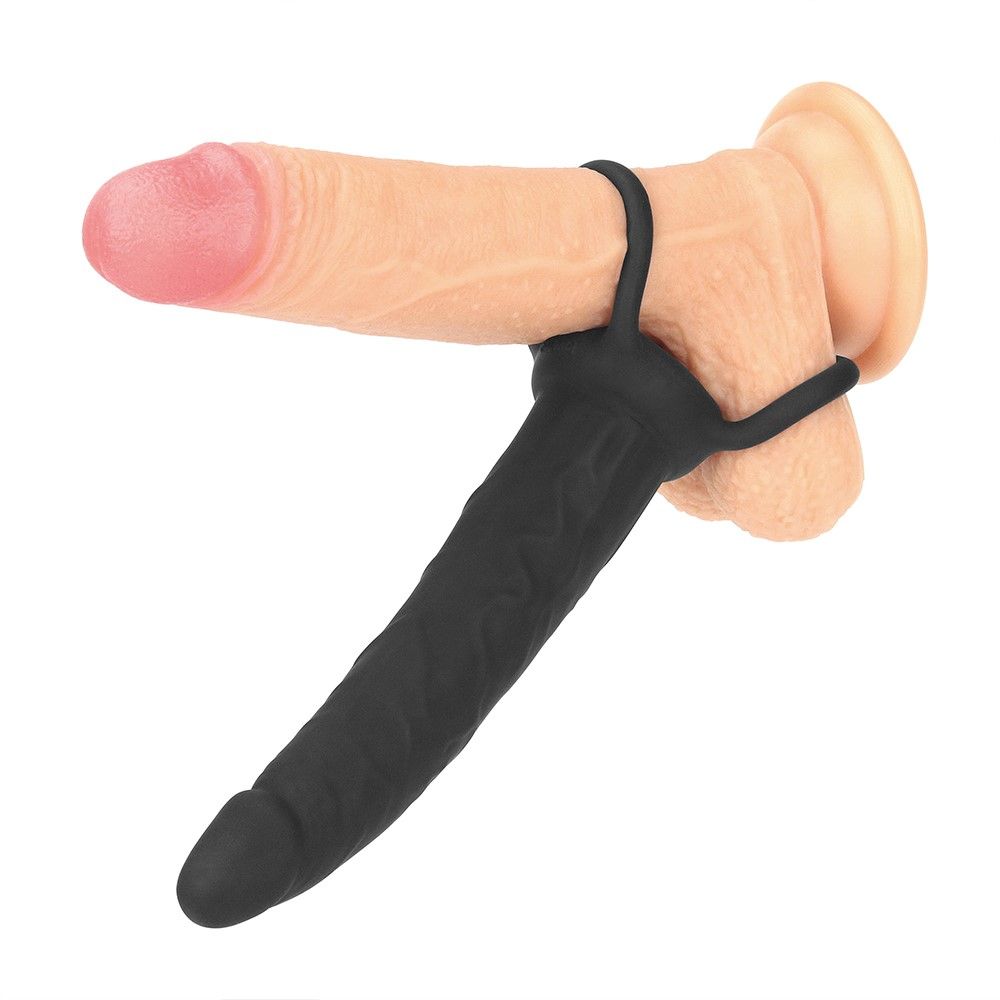 Lovetoy Silicone Fantasy Double Prober - Pierścień erekcyjny, Czarny, 15 cm