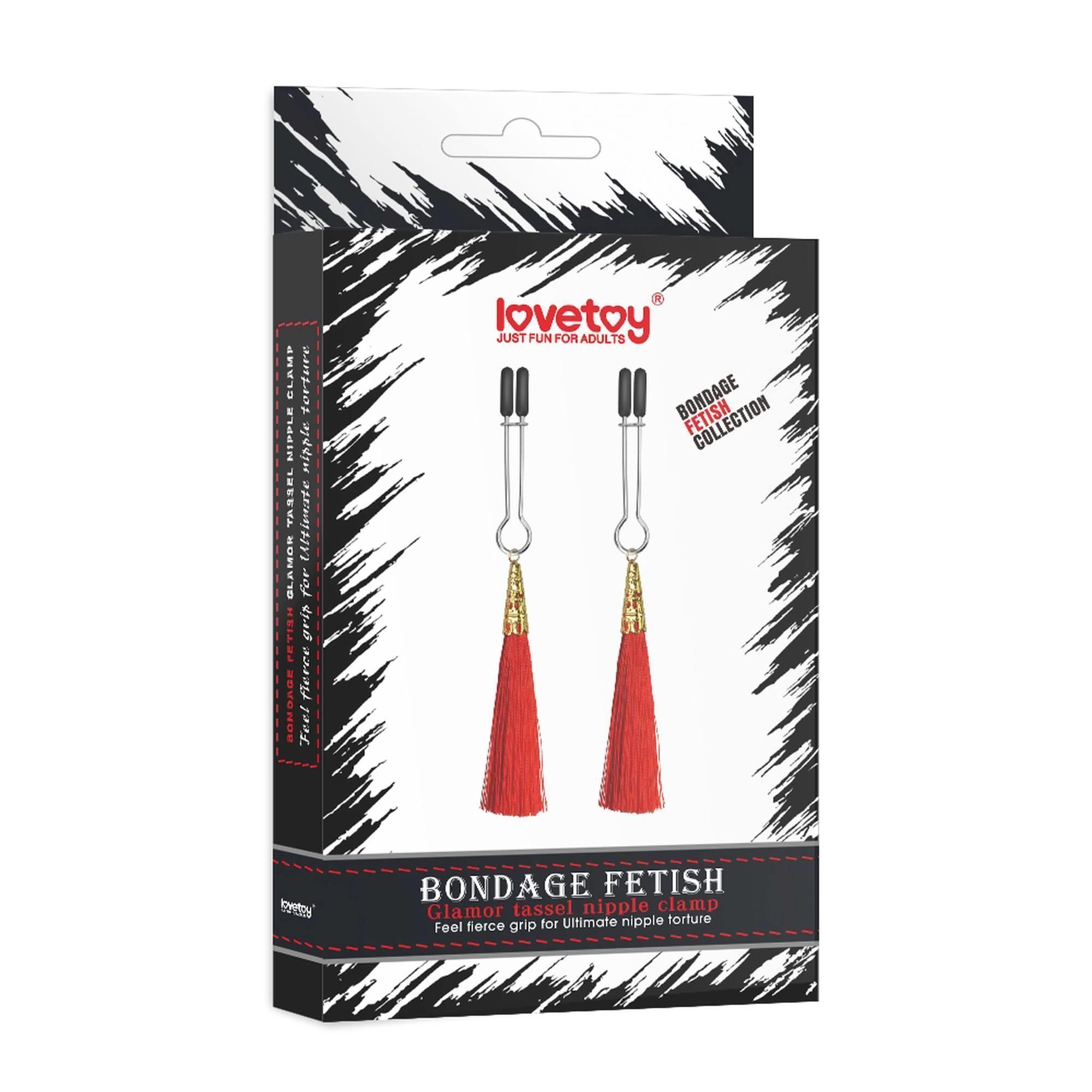 Зажимы для сосков с кисточками LoveToy Glamor Tassel Nipple Clamp, 14 см (красный)