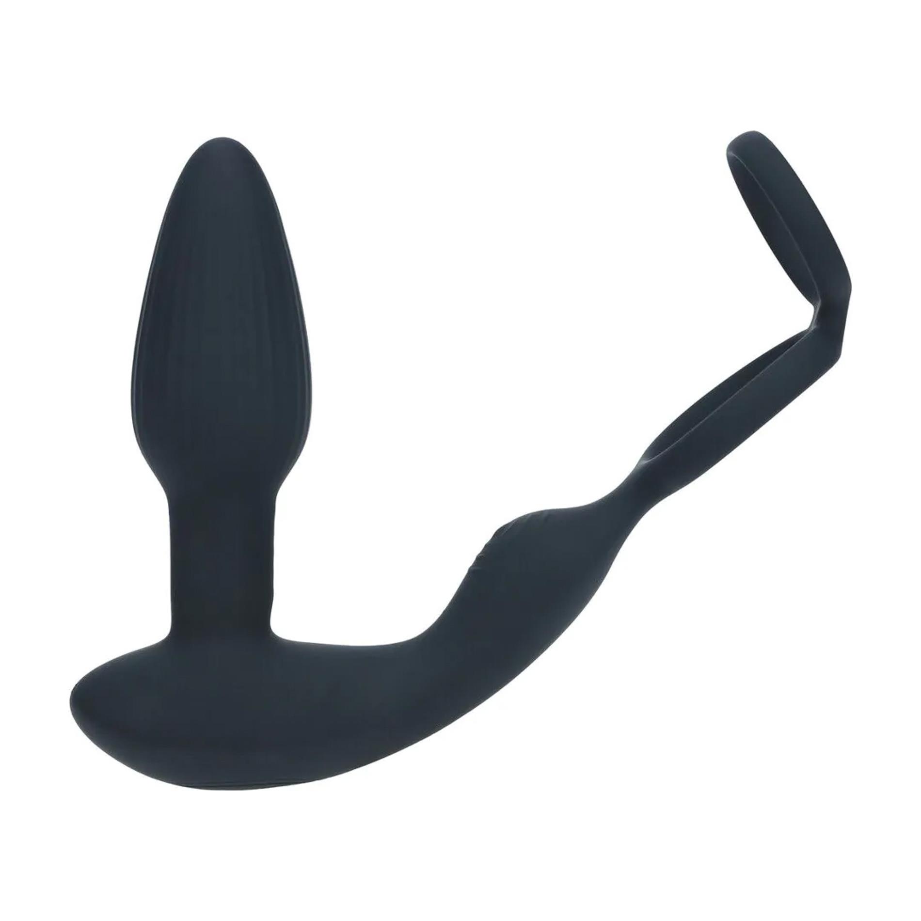 Levelz Dual Vibrating Remote Rotating Beads Silicone Prostate Stimulator with Cock and Ball Ring - Stymulator prostaty, Czarny, 17.3 cm