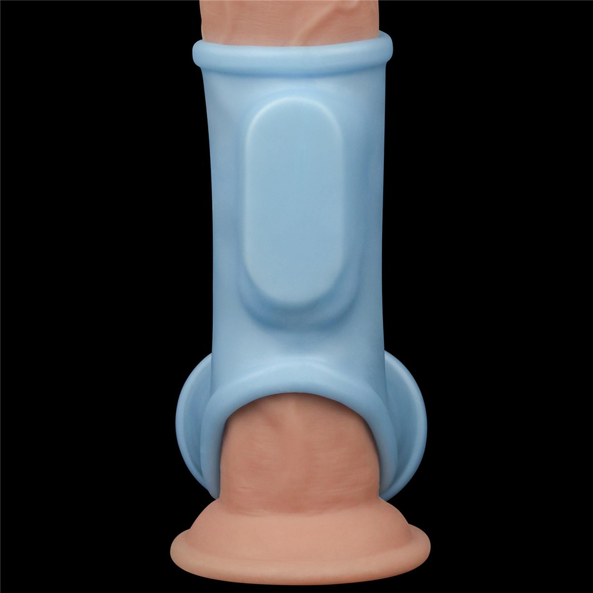 Насадка на пенис Knights Ring Vibrating Silk With Scrotum Sleeve (голубой)