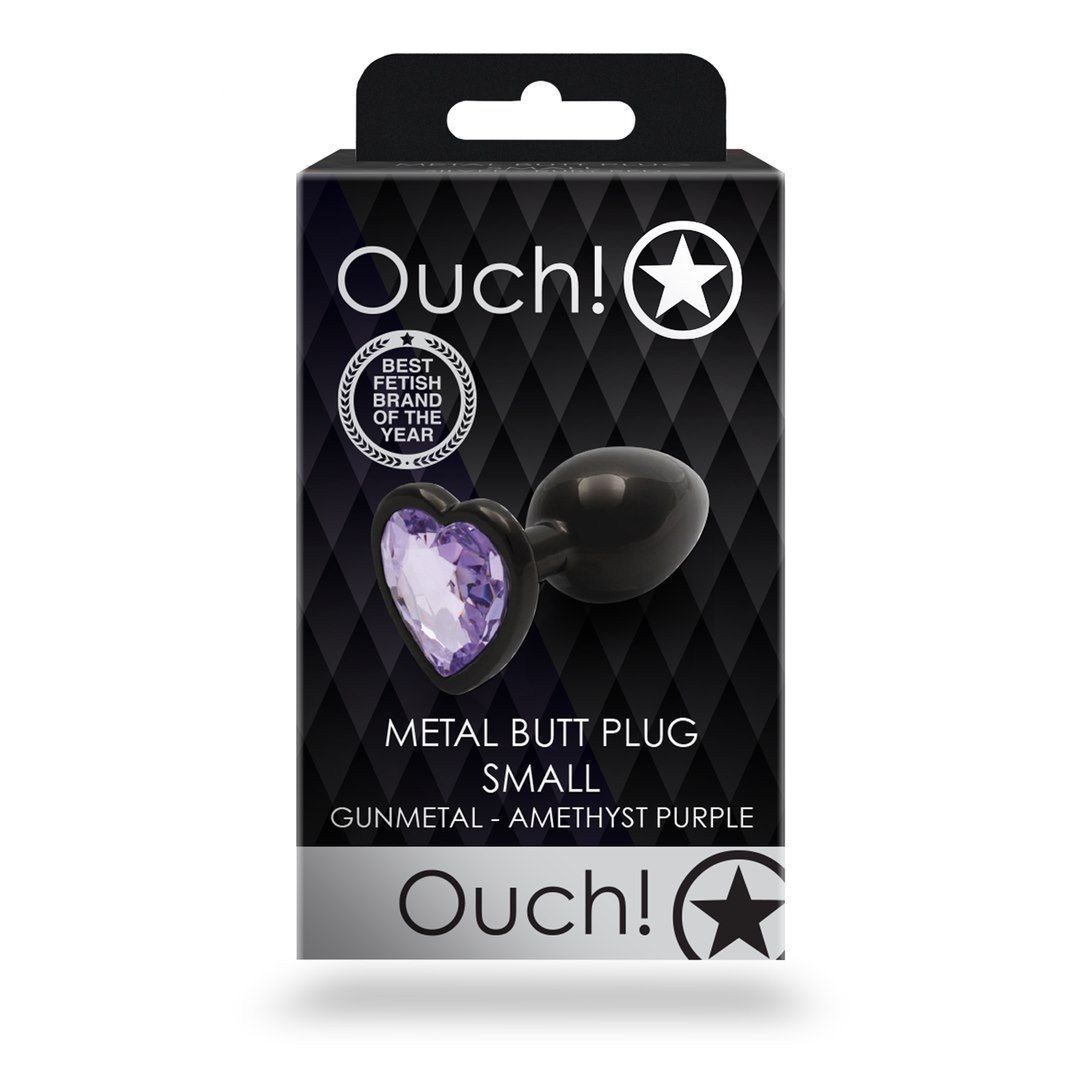 Korek analny Ouch! Heart Gem Butt Plug Small, 6.9 cm (czarny)