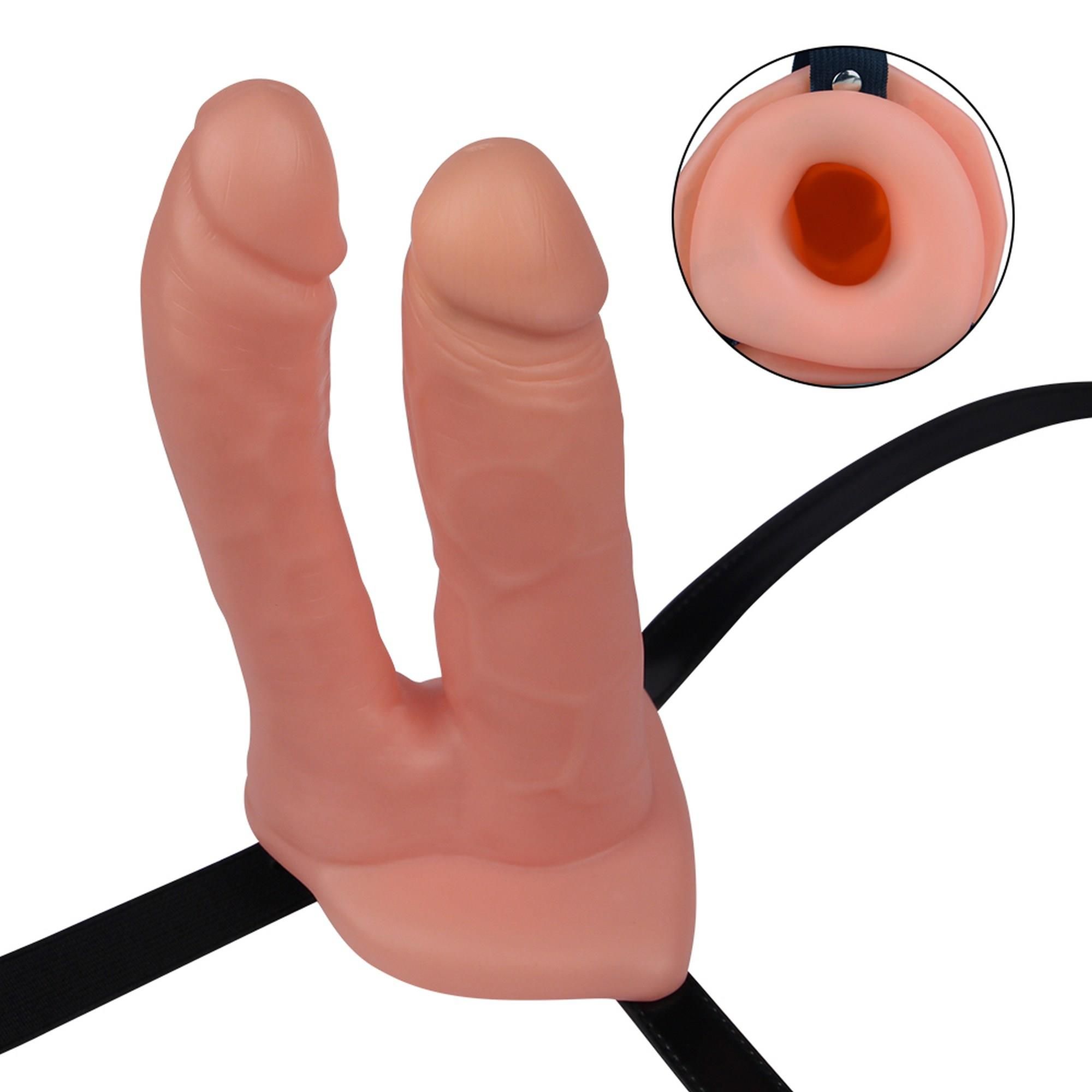 Страпон для двойного проникновения LoveToy Unisex Hollow Double Penetrator, 18 см (телесный)