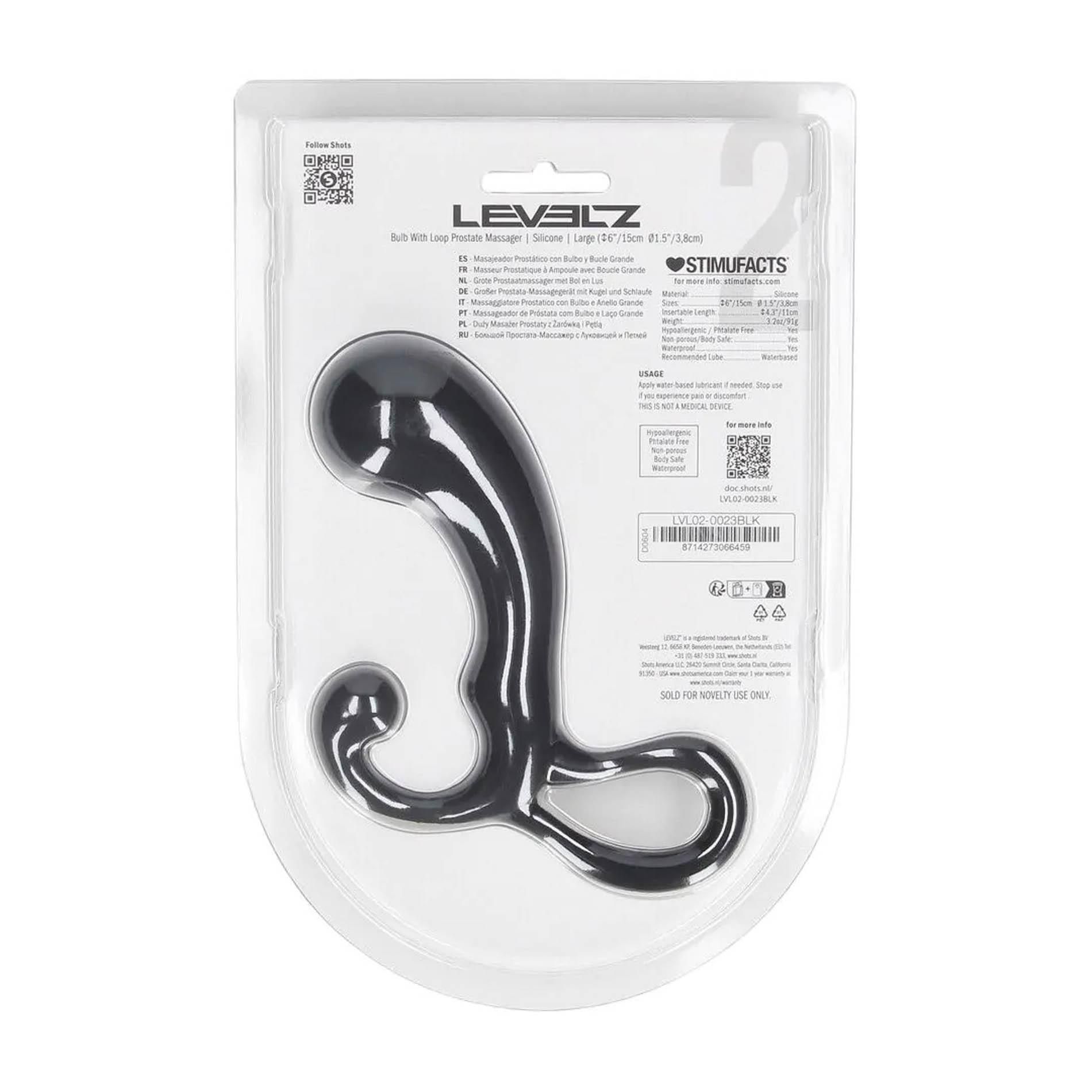 Стимулятор простаты Levelz Bulb with Loop L, 15 см (черный)