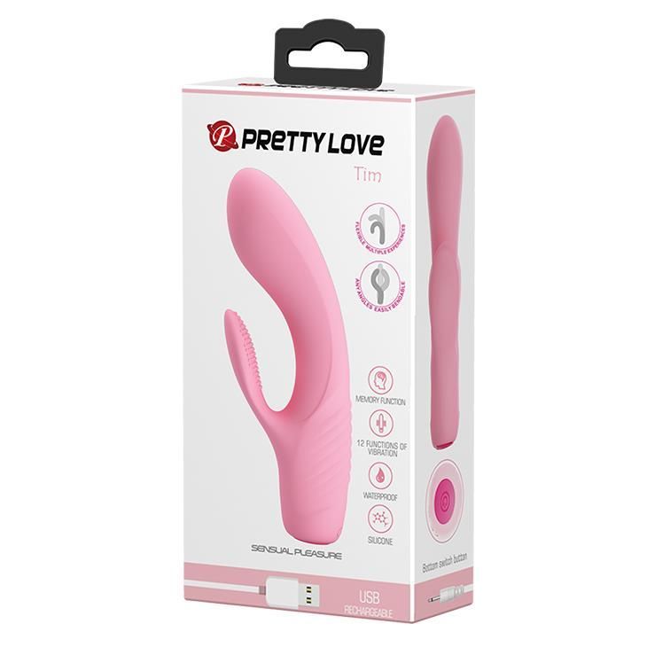 Вибратор-кролик Pretty Love Tim Vibrator Light, 15.5 см (розовый)