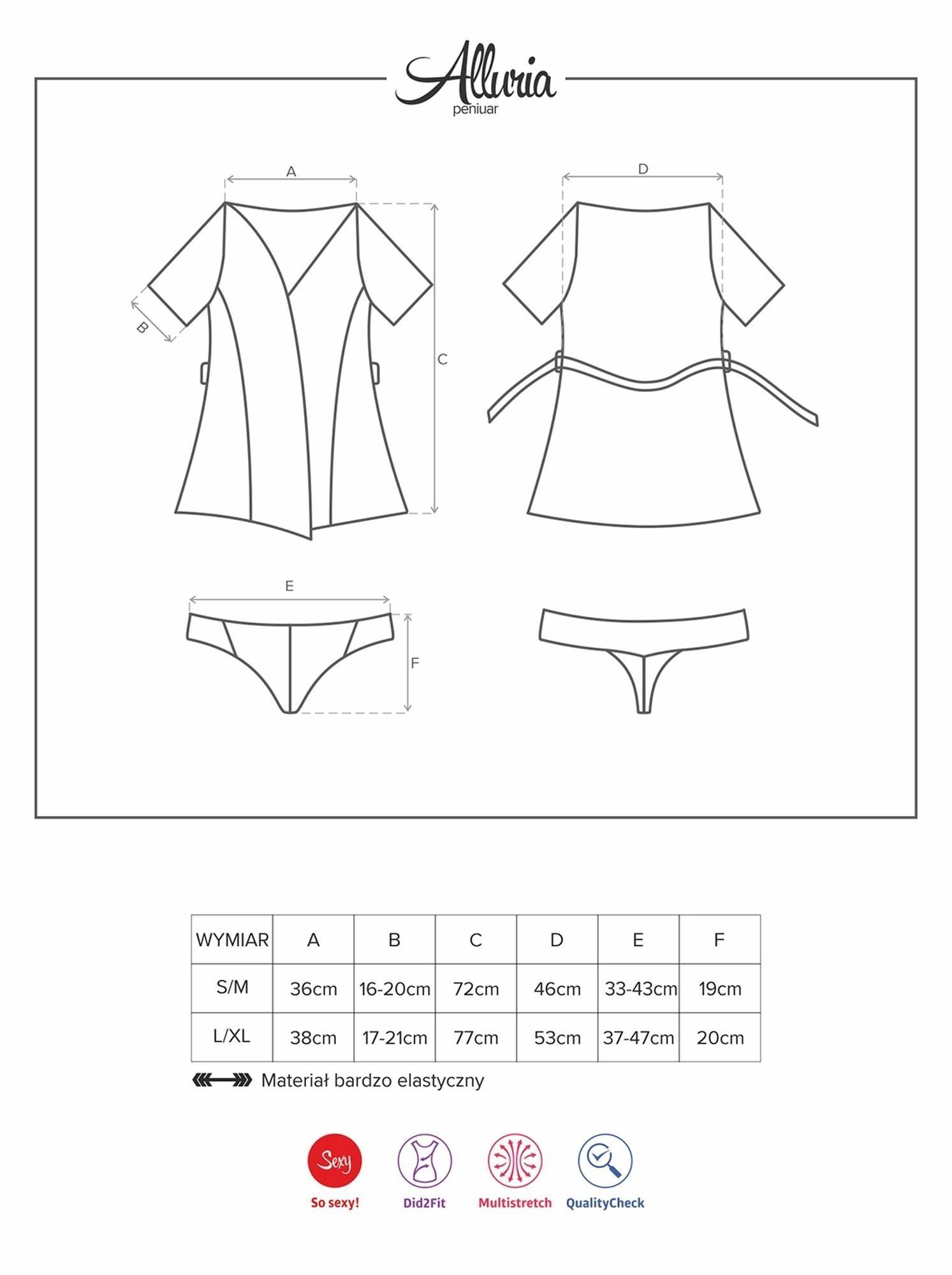 Koronkowy erotyczny komplet Obsessive Alluria robe, L/XL (czarny)