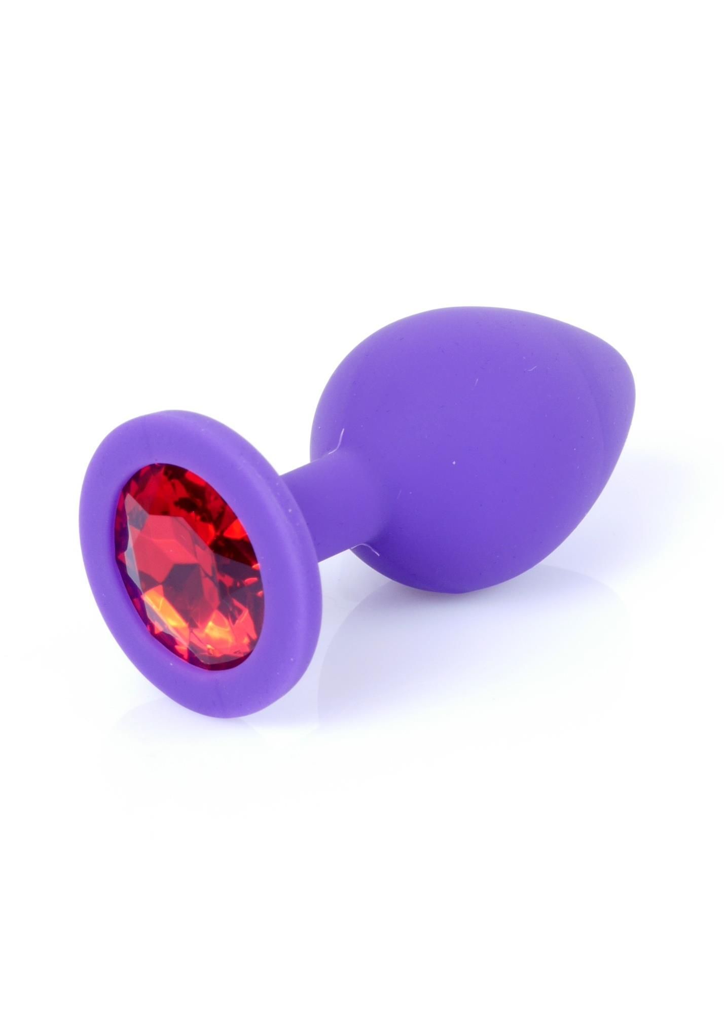 Силіконова анальна пробка з кристалом Boss Jewellery Purple Medium Red Diamond, 8 см (червоний)