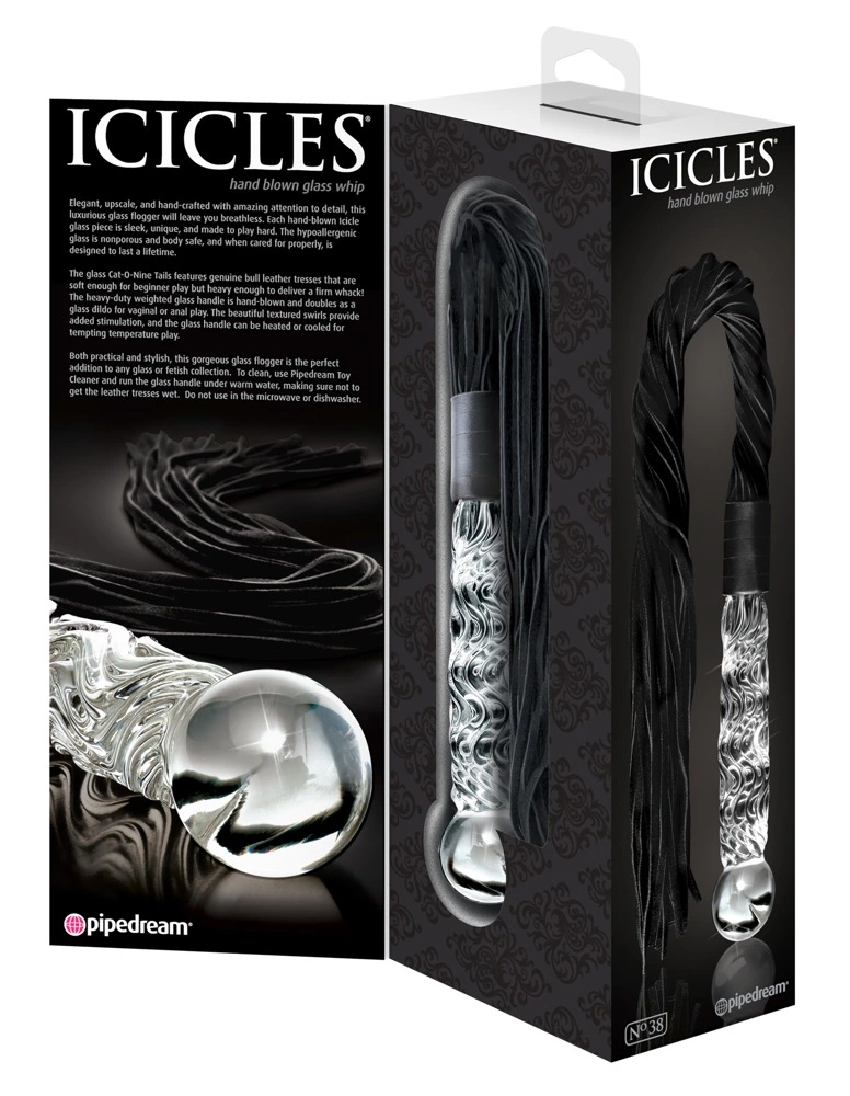 Flogger z dildo Icicles Model 38, 63 cm (przezroczysty)
