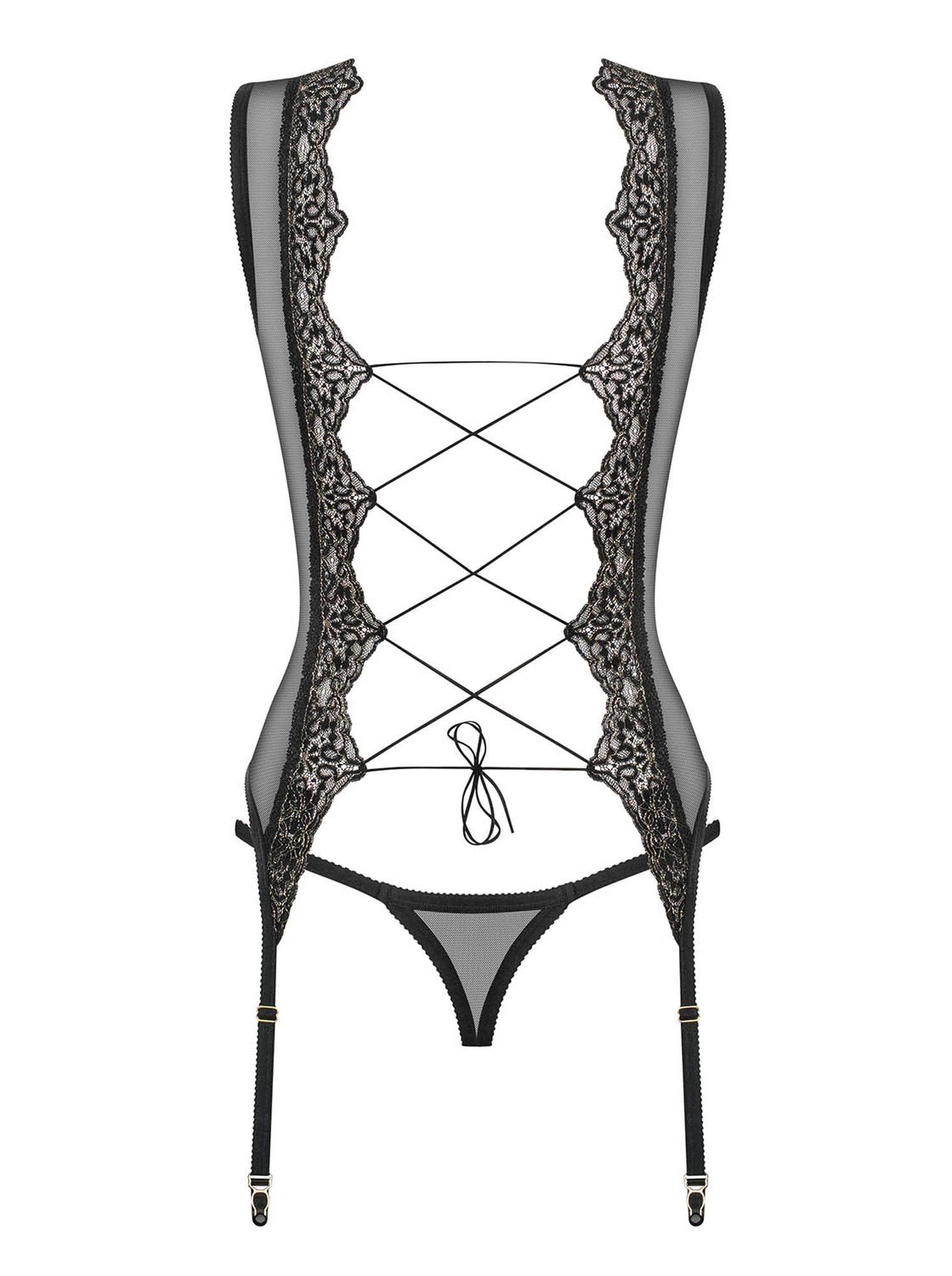 Gorset i stringi Obsessive Meshlove, L/XL (czarny)
