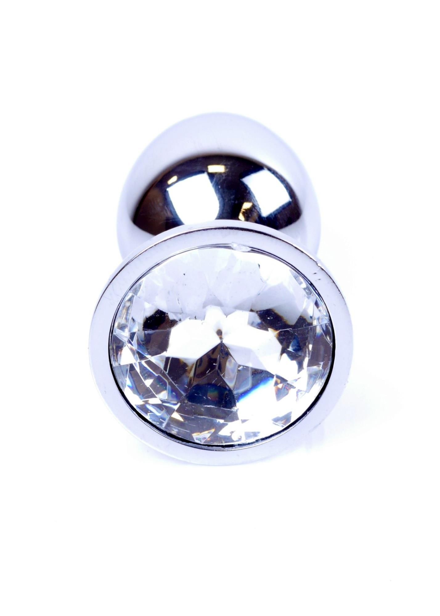 Металева анальна пробка з кристалом Boss Jewellery Silver, 7 см (прозорий)