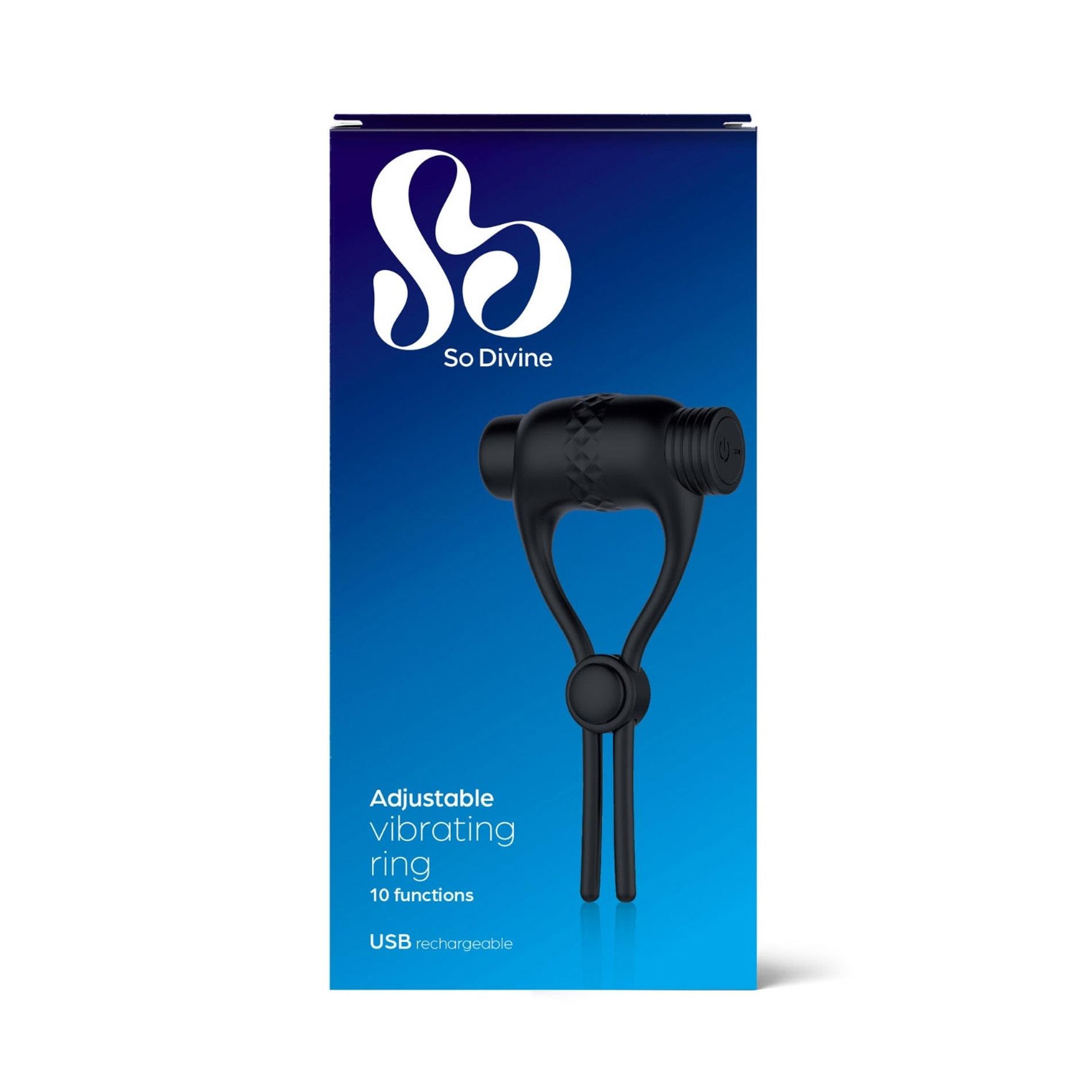 Эрекционное кольцо для пениса So Divine Adjustable Cock Ring (черный)