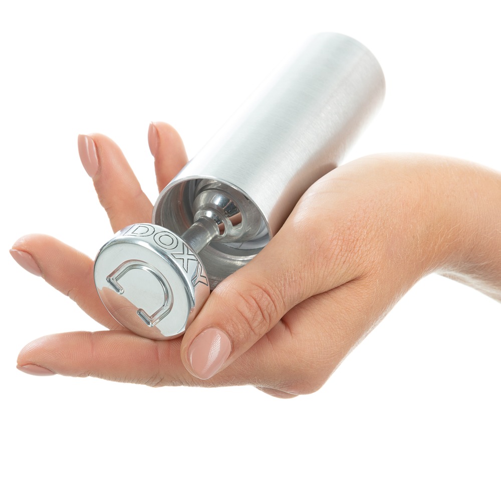 Korek analny Doxy Ribbed Butt Plug, 11 cm (srebrna)