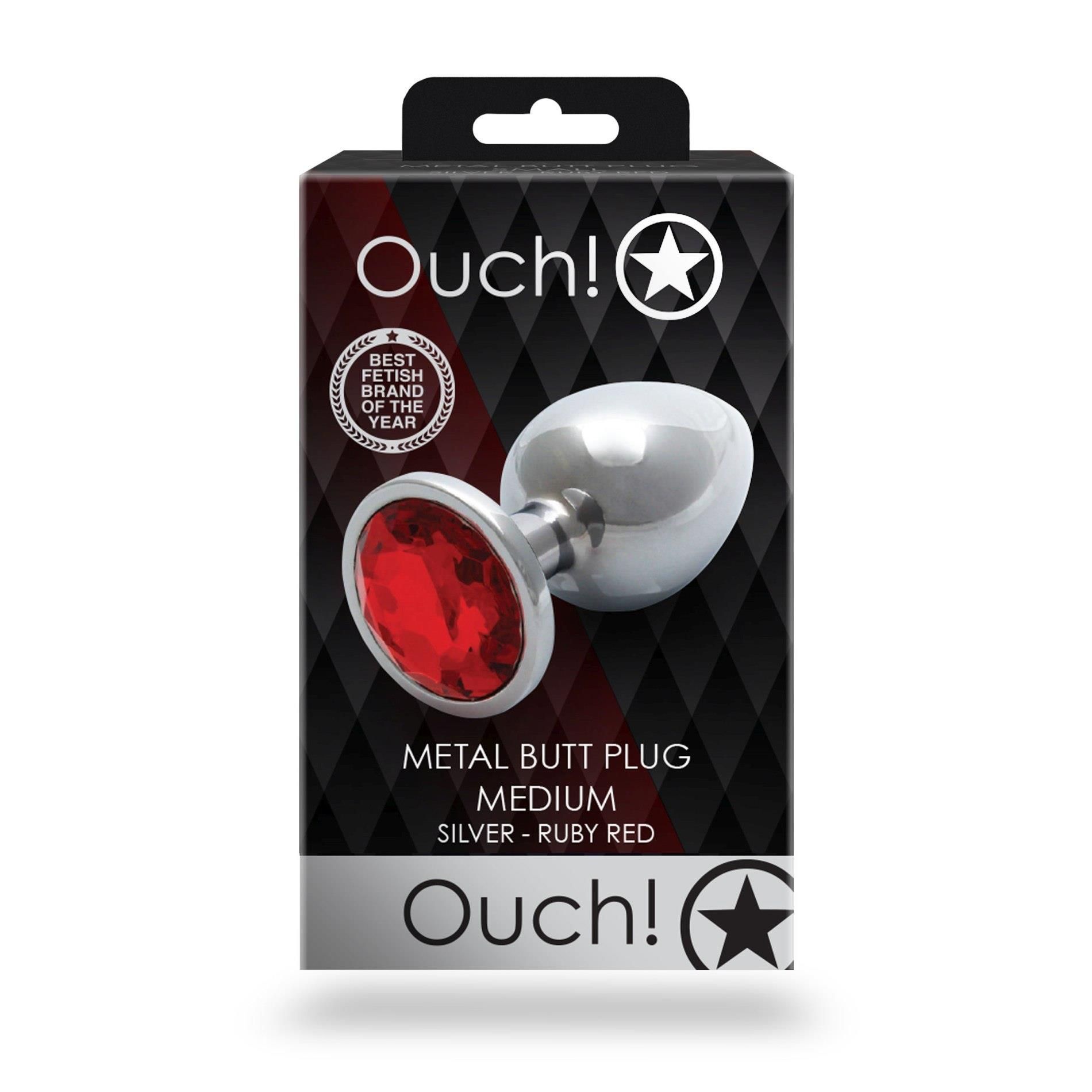 Korek analny Ouch! Round Gem M, 7.1 cm (czerwony)