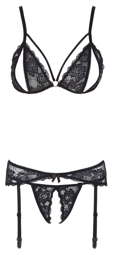Комплект белья Cottelli Lingerie Lace Suspender, M (черный)