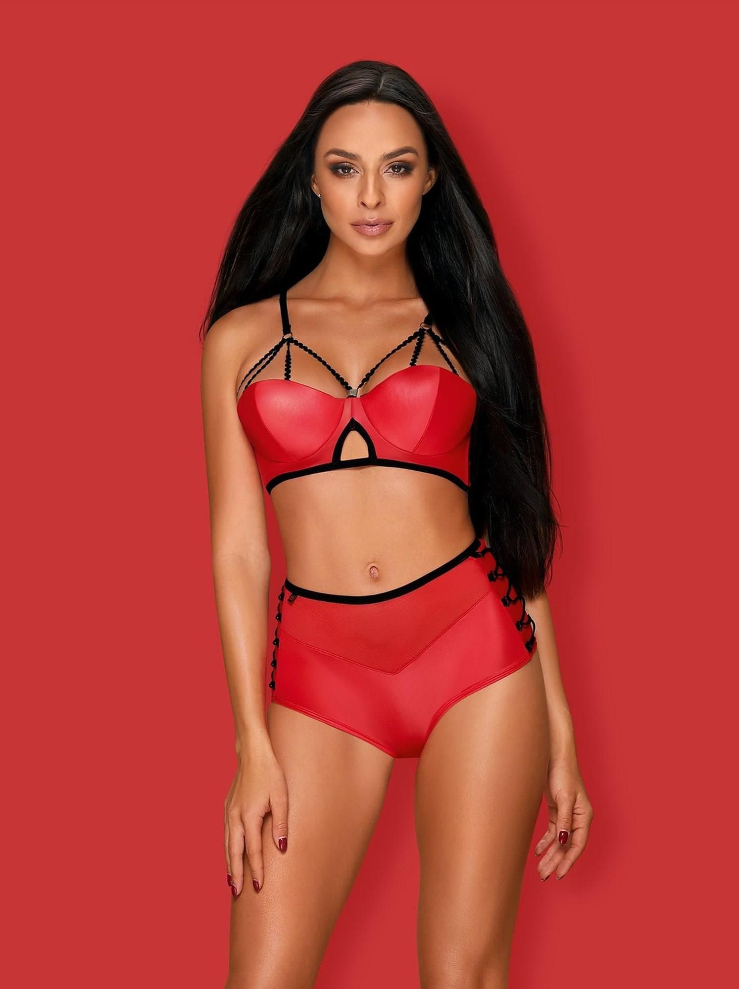 Комплект белья Obsessive Leatheria, S/M (красный)