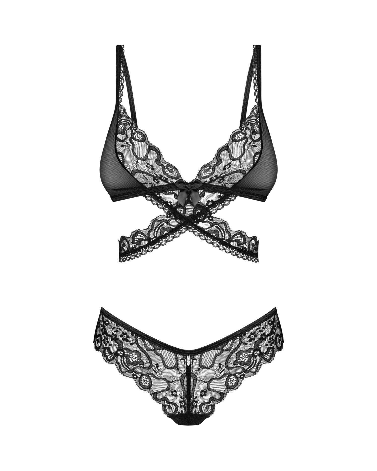 Комплект белья Obsessive Blomentis, M/L (черный)