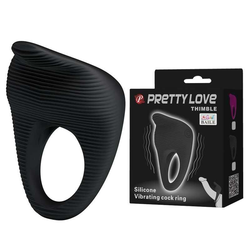Эрекционное кольцо Pretty Love Thimble Vibrating Cock Ring, 6 см (черный)
