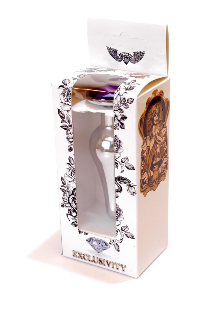 Анальна пробка з кристалом Jewellery Silver Butt Plug, 9,3 см (фіолетовий)