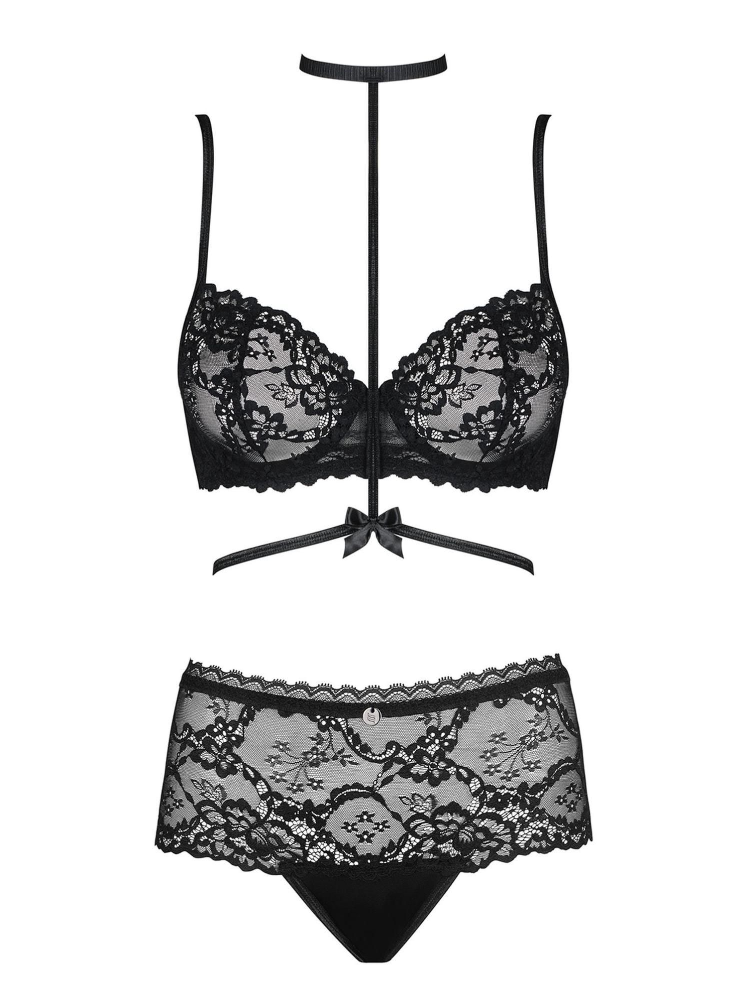 Комплект белья Obsessive Raquelia, S/M (черный)