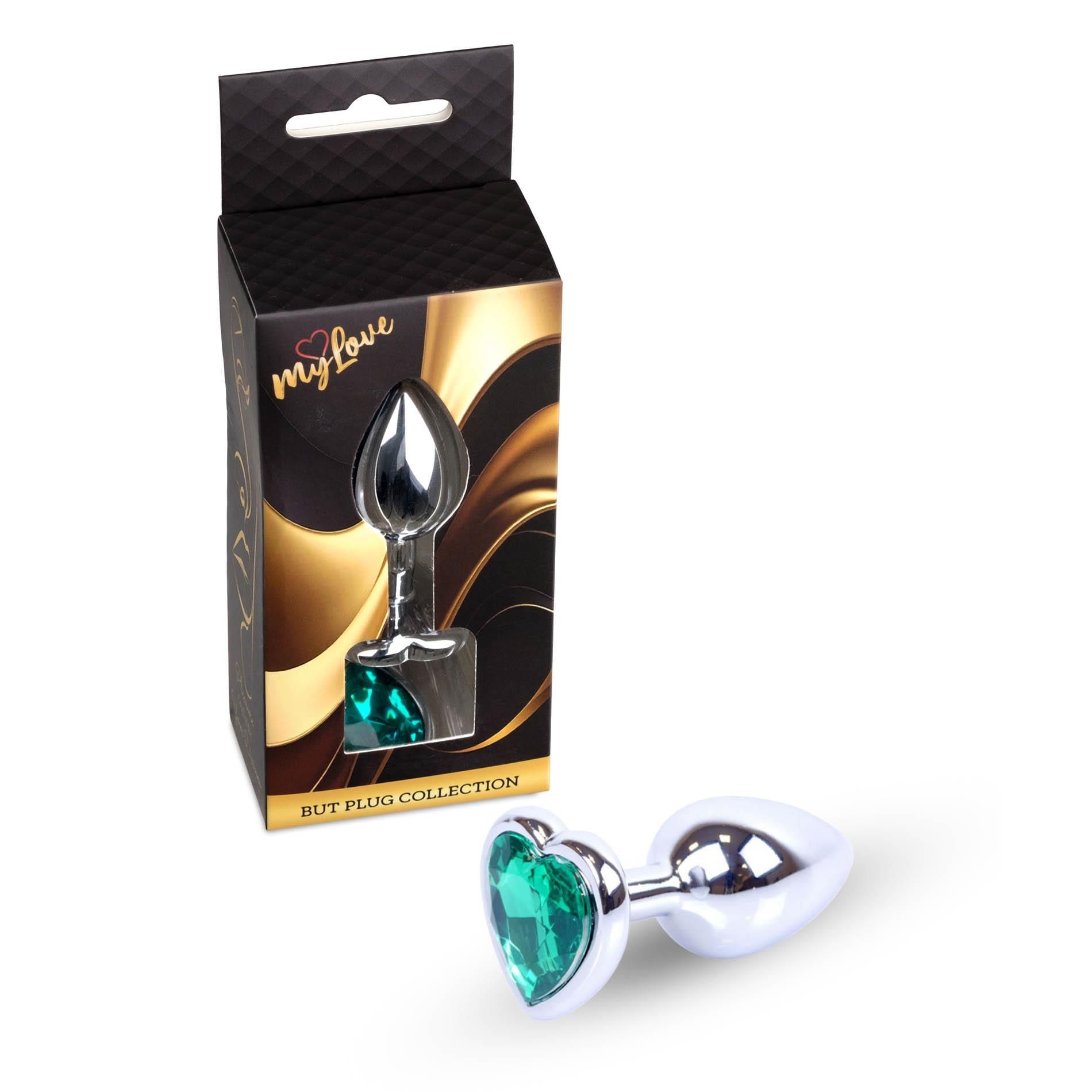 Korek analny MyLove Toys Jewellery Silver Heart Plug, 7 cm (zielony)