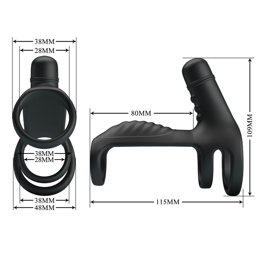 Насадка на пенис с вибрацией Pretty Love Vibrating Penis Sling, 11,5 см (черный)