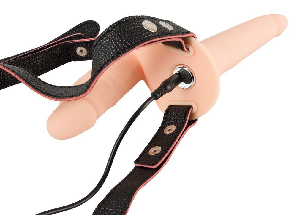 Podwójny strapon Vibrating Double Strap-On, 15,7 cm (cielisty)